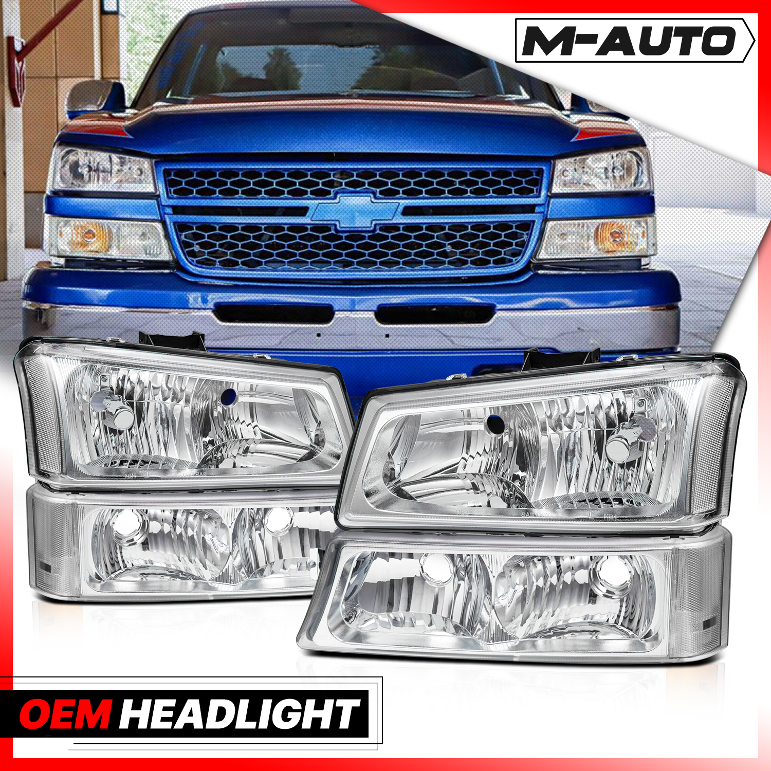 Factory Style Headlights (Chrome/Clear)<br>03-07 Chevy Silverado, Avalanche