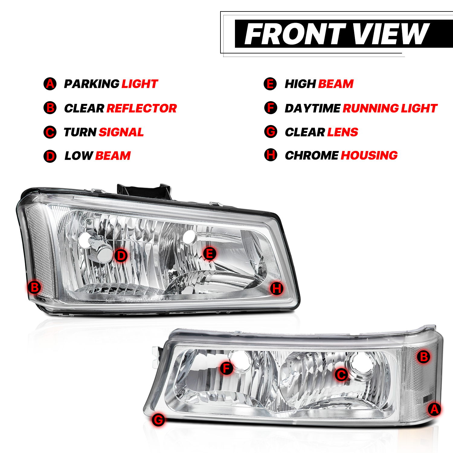 Factory Style Headlights (Chrome/Clear)<br>03-07 Chevy Silverado, Avalanche