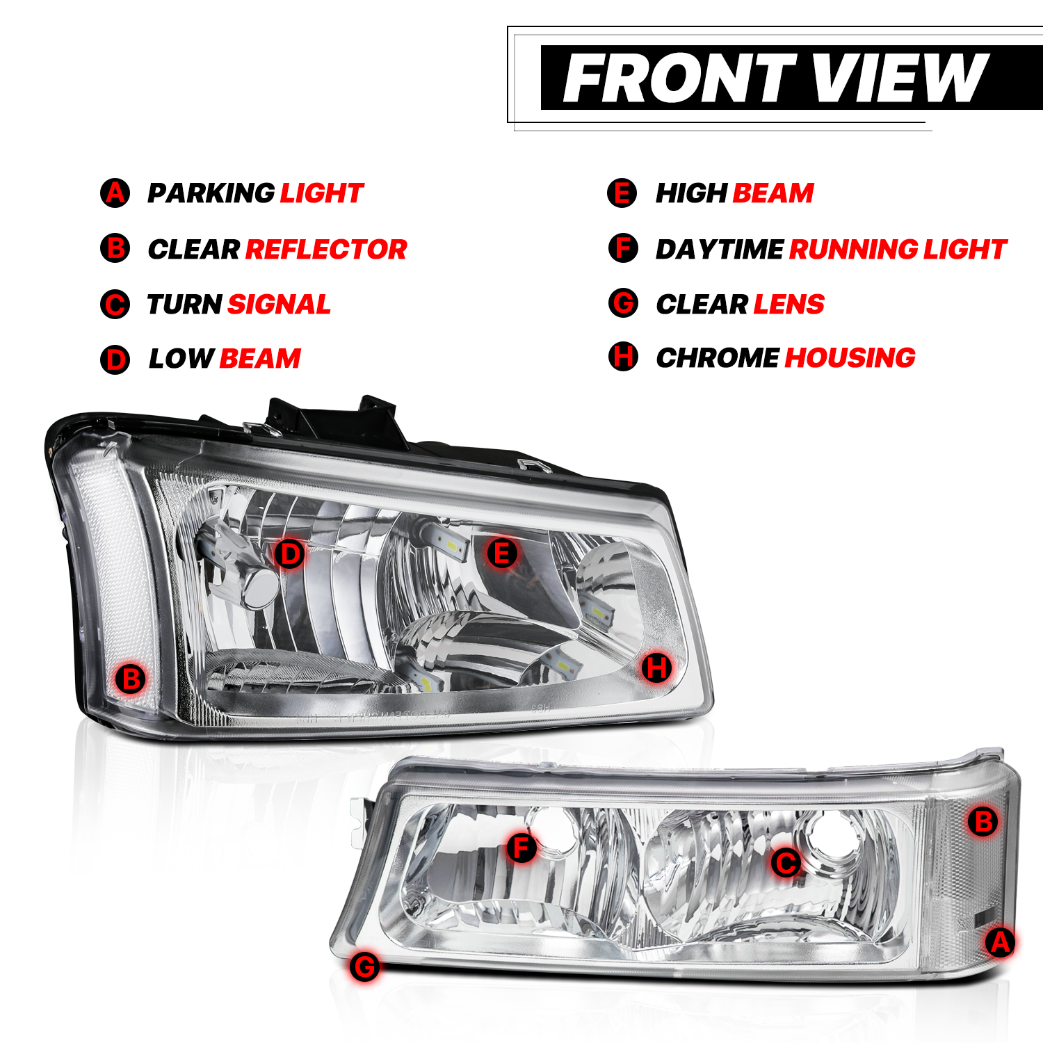 Factory Style Headlights w/LED Bulbs (Chrome)<br>03-07 Chevy Silverado, Avalanche