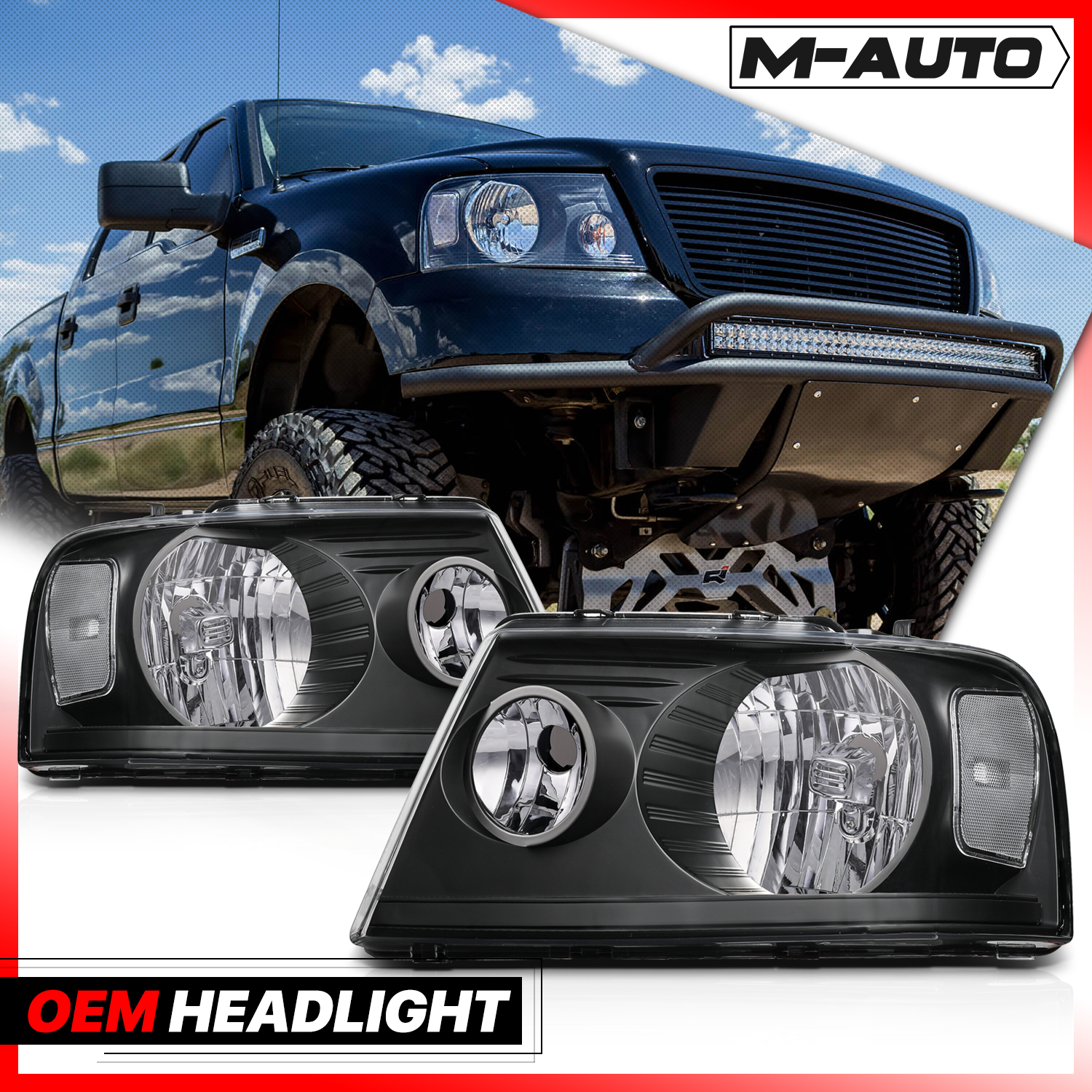 Factory Style Headlights (Black)<br>04-08 Ford F150, 06-08 Lincoln Mark LT