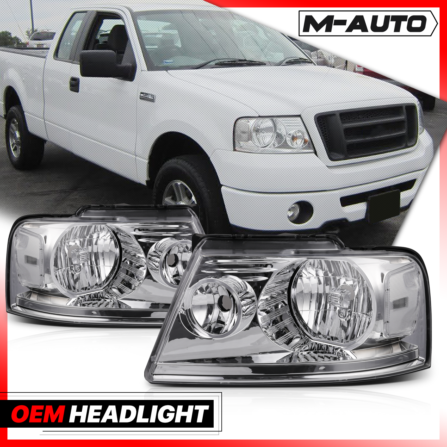 Factory Style Headlights (Chrome)<br>04-08 Ford F150, 06-08 Lincoln Mark LT