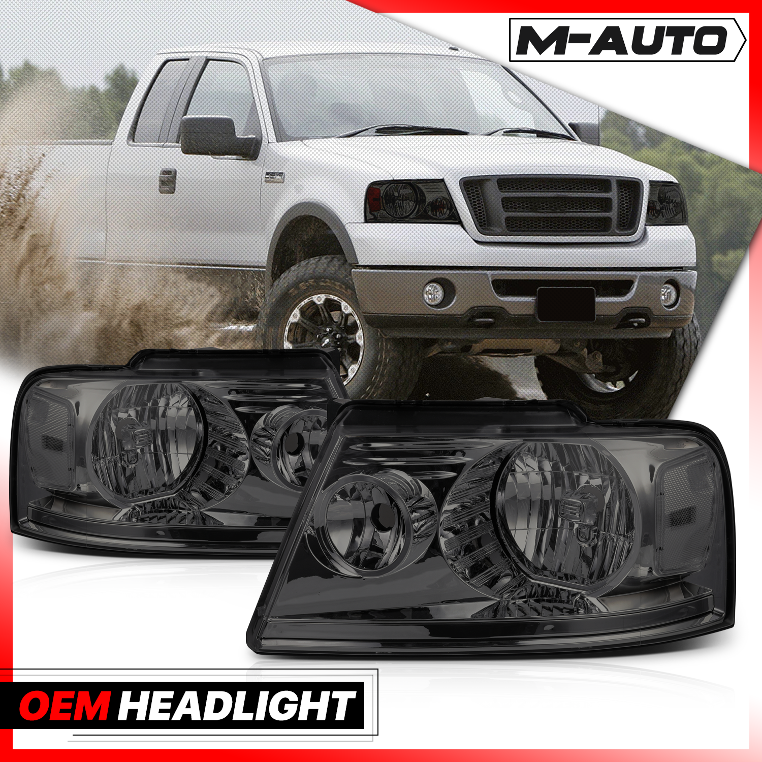 Factory Style Headlights (Smoked)<br>04-08 Ford F150, 06-08 Lincoln Mark LT