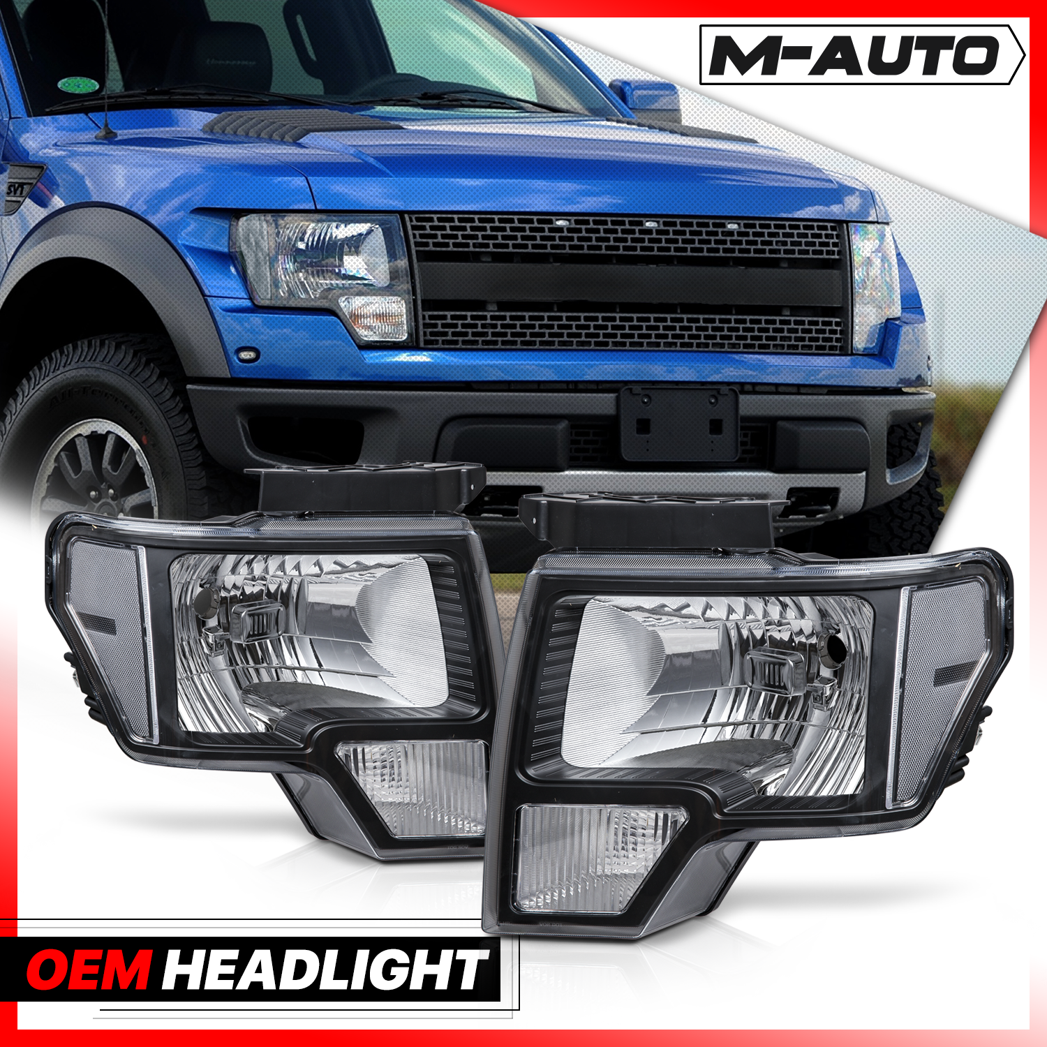 Factory Style Headlights (Black)<br>09-14 Ford F-150