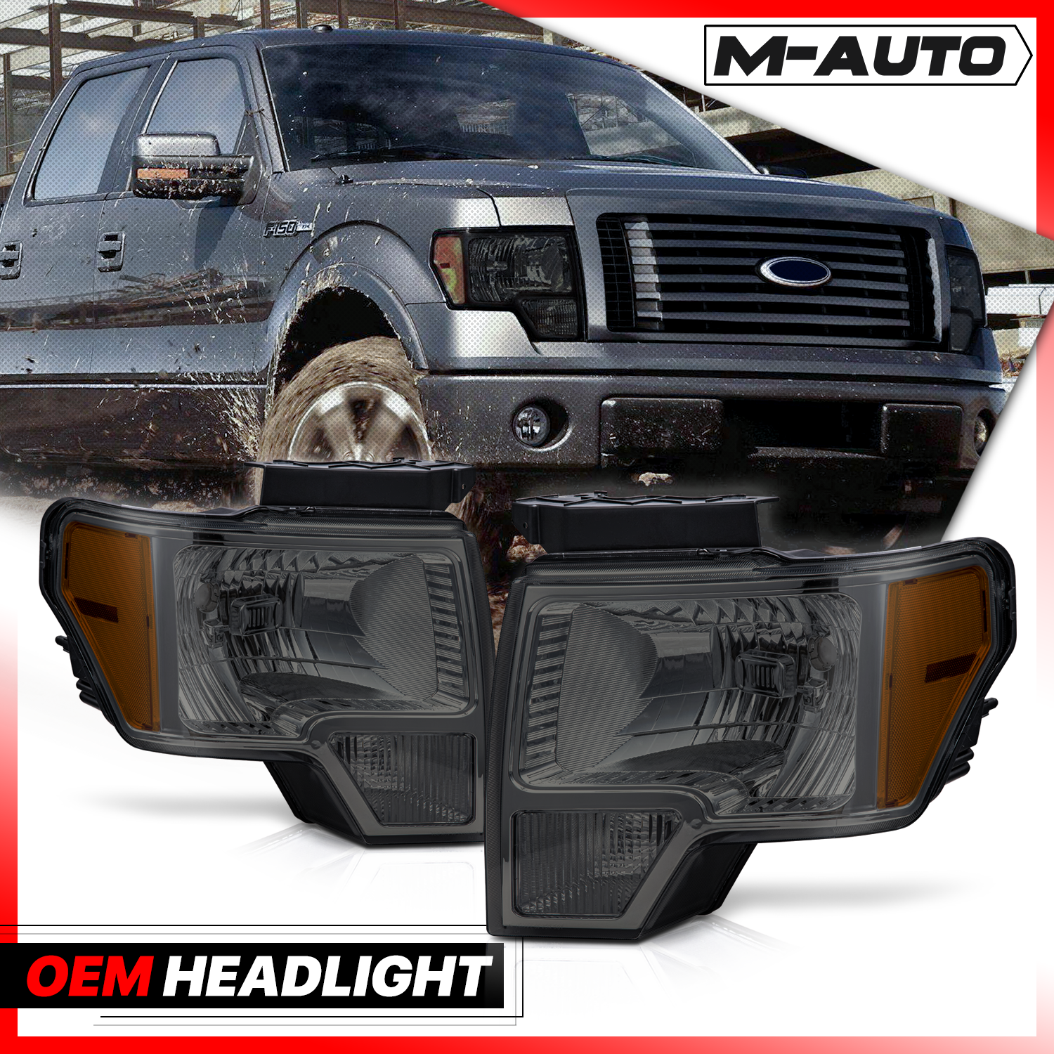 Factory Style Headlights (Smoked)<br>09-14 Ford F-150