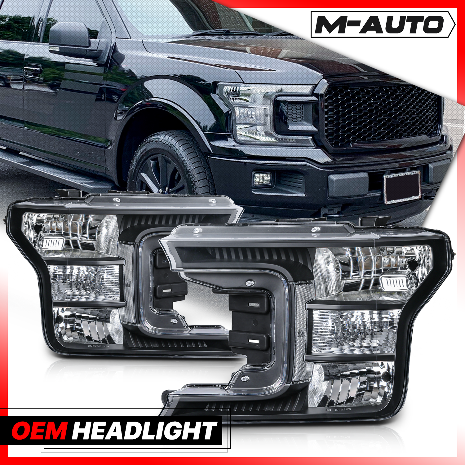 Factory Style Headlights (Black)<br>18-20 Ford F-150