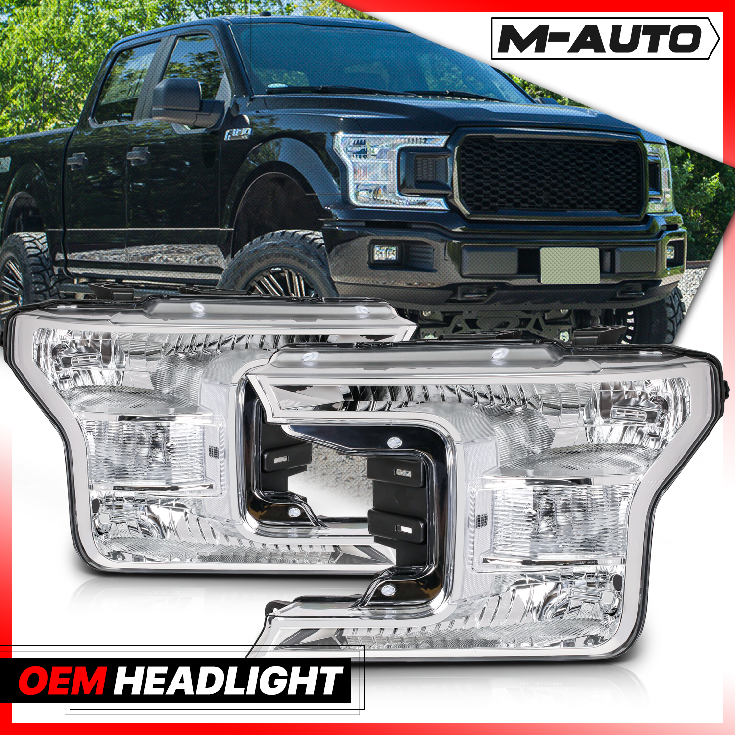 Factory Style Headlights (Chrome)<br>18-20 Ford F-150