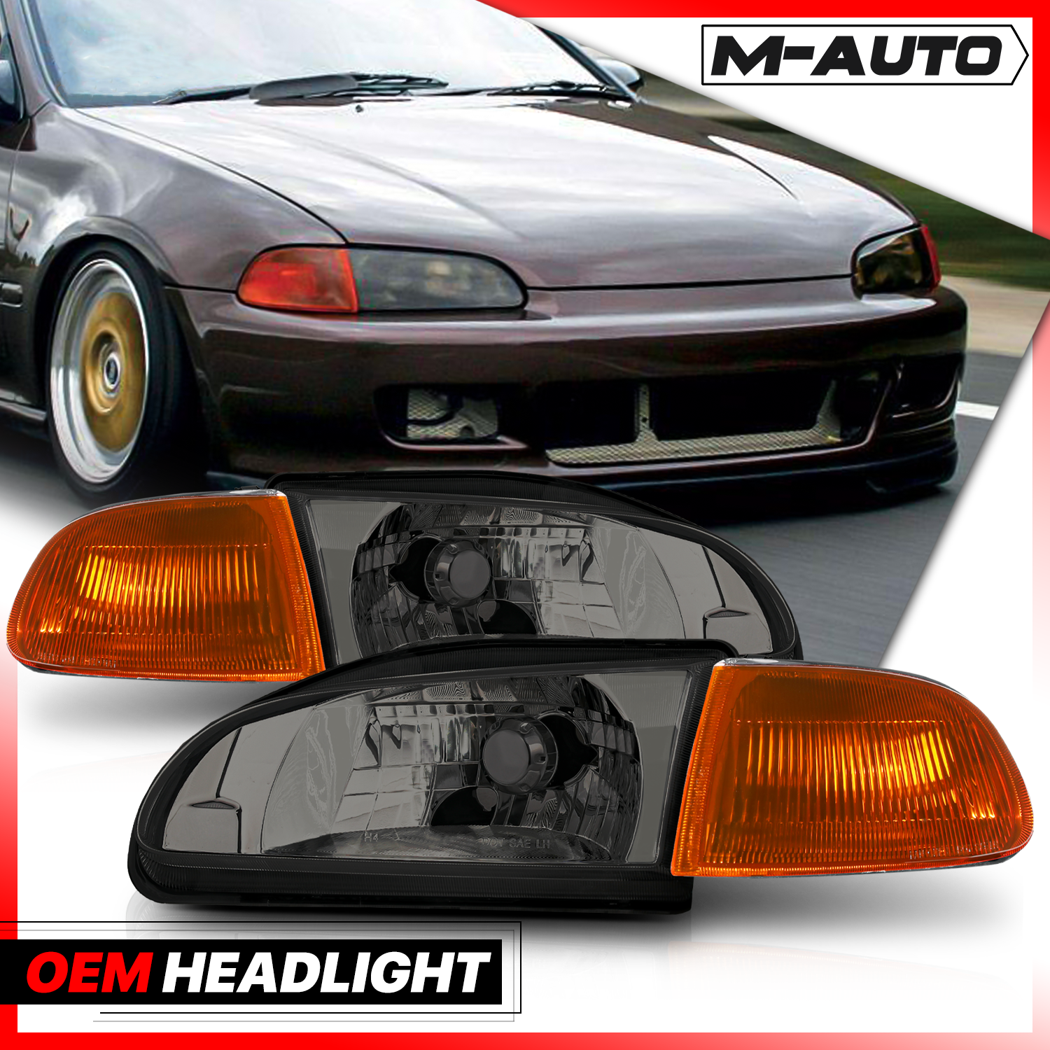 Factory Style Headlights (Smoked)<br>92-95 Honda Civic Coupe, Hatchback