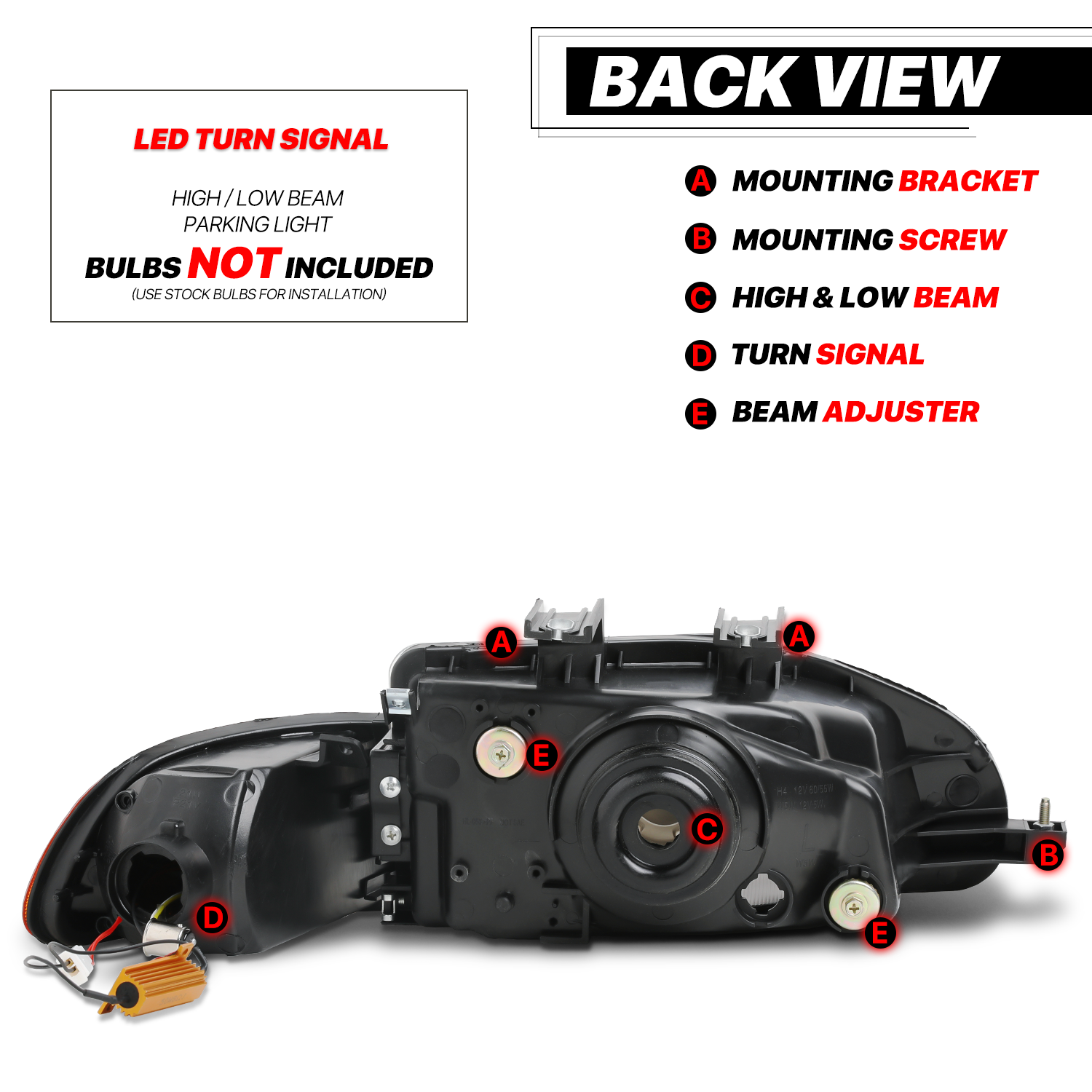 OE Style Headlight+LED Corner Signal (Black)<br>92-95 Honda Civic Coupe, Hatchback