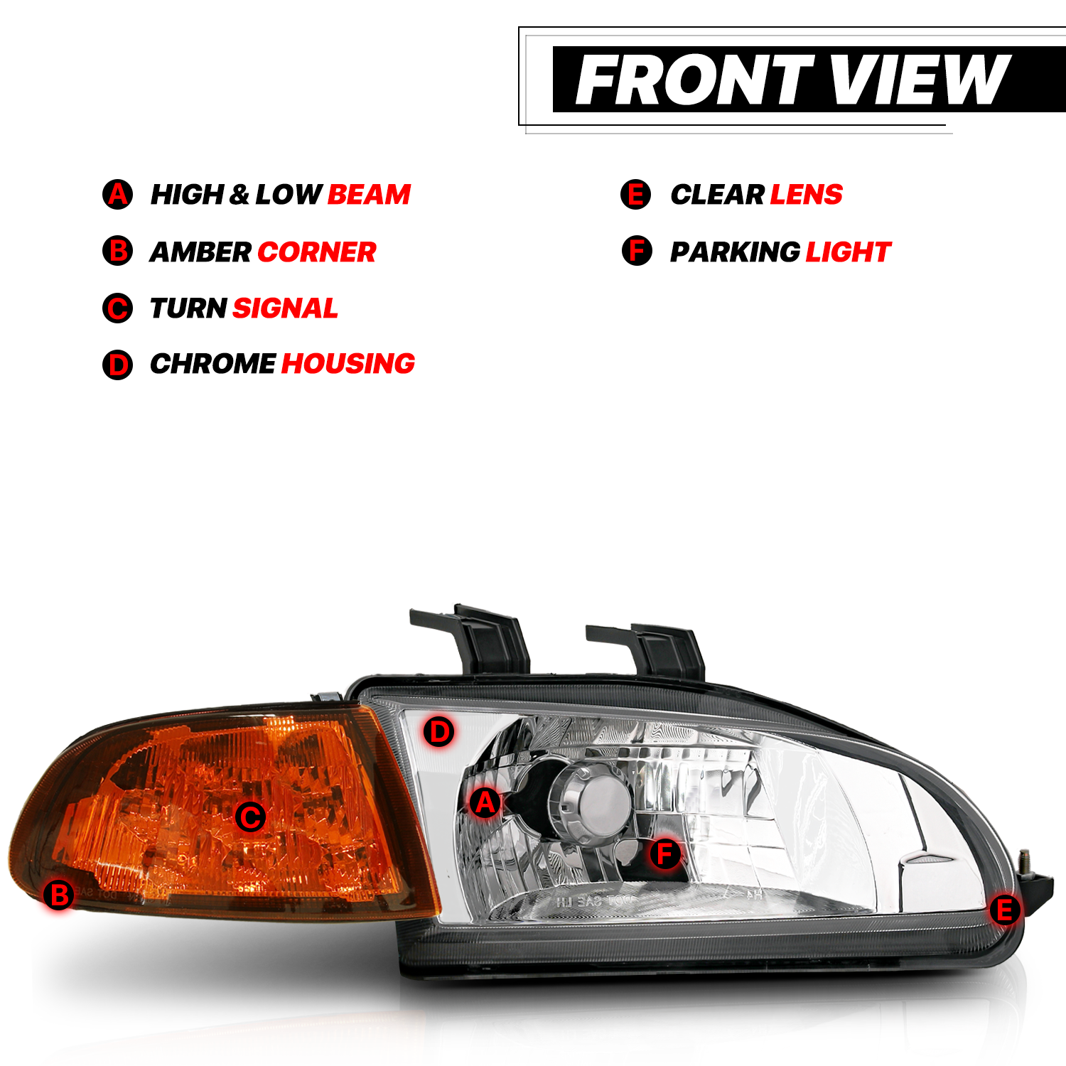 OE Style Headlight+LED Corner Signal (Chrome)<br>92-95 Honda Civic Coupe, Hatchback