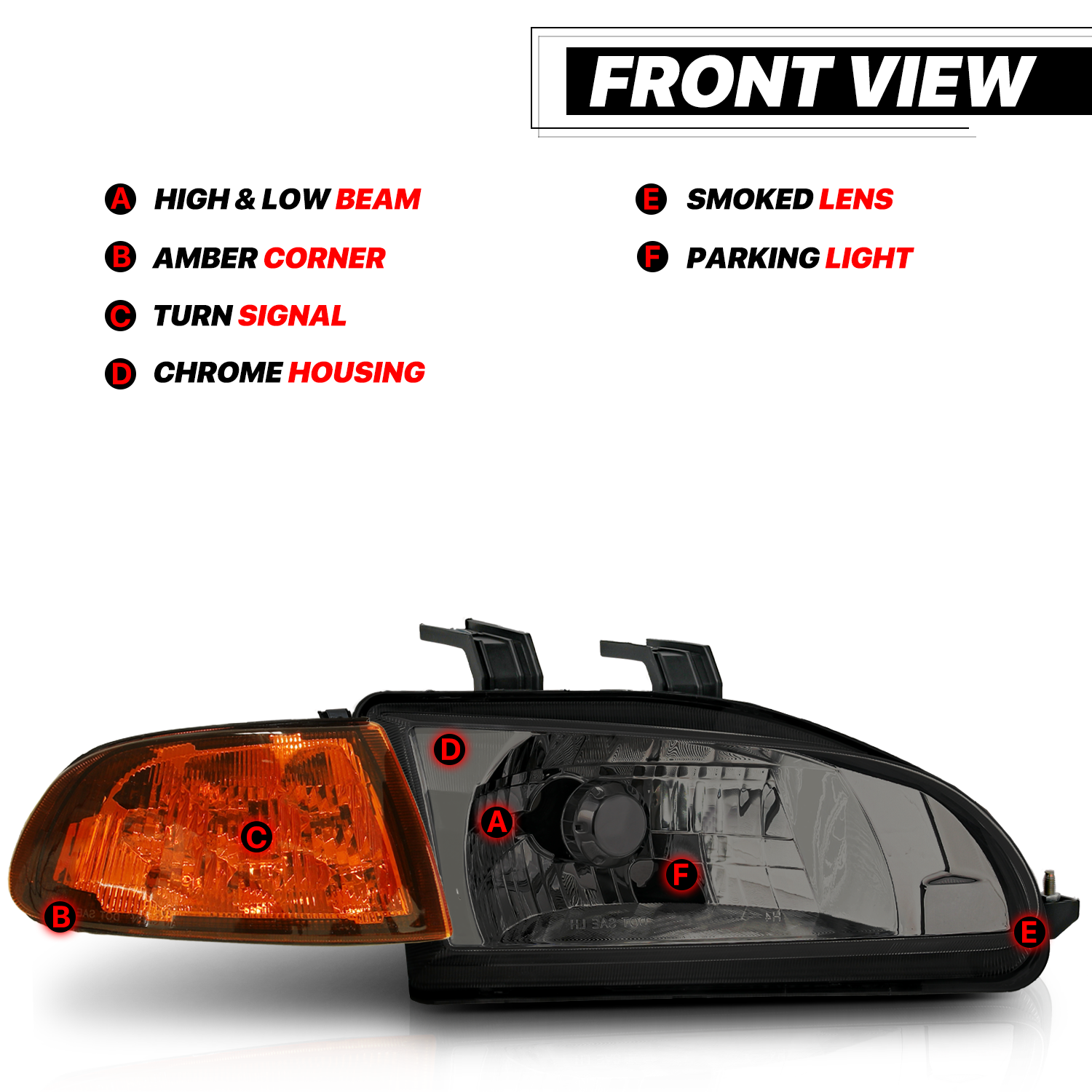 OE Style Headlight+LED Corner Signal (Smoked)<br>92-95 Honda Civic Coupe, Hatchback