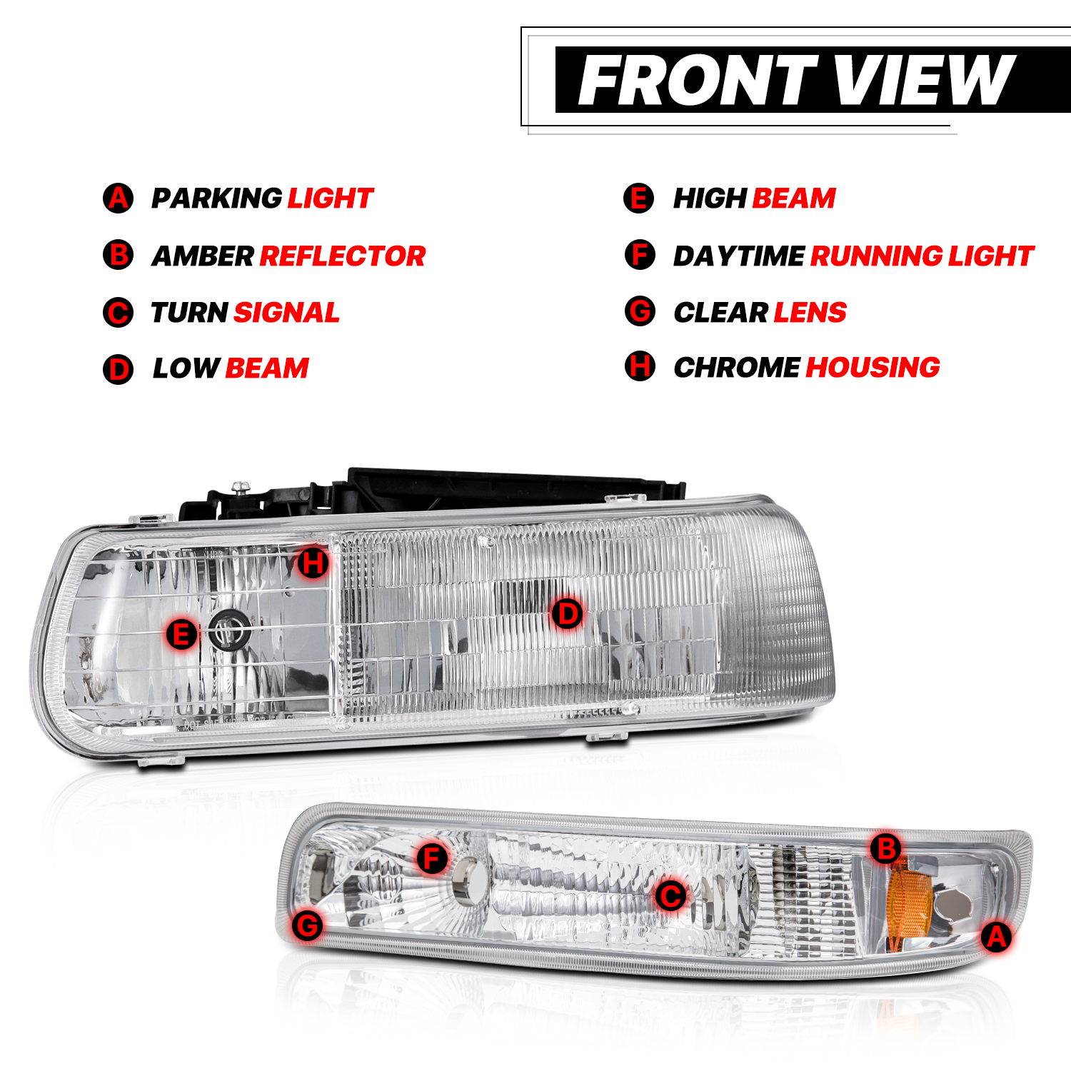 Factory Replacement Headlight w/LED Bulbs<br>99-02 Chevy Silverado, 00-06 Suburban