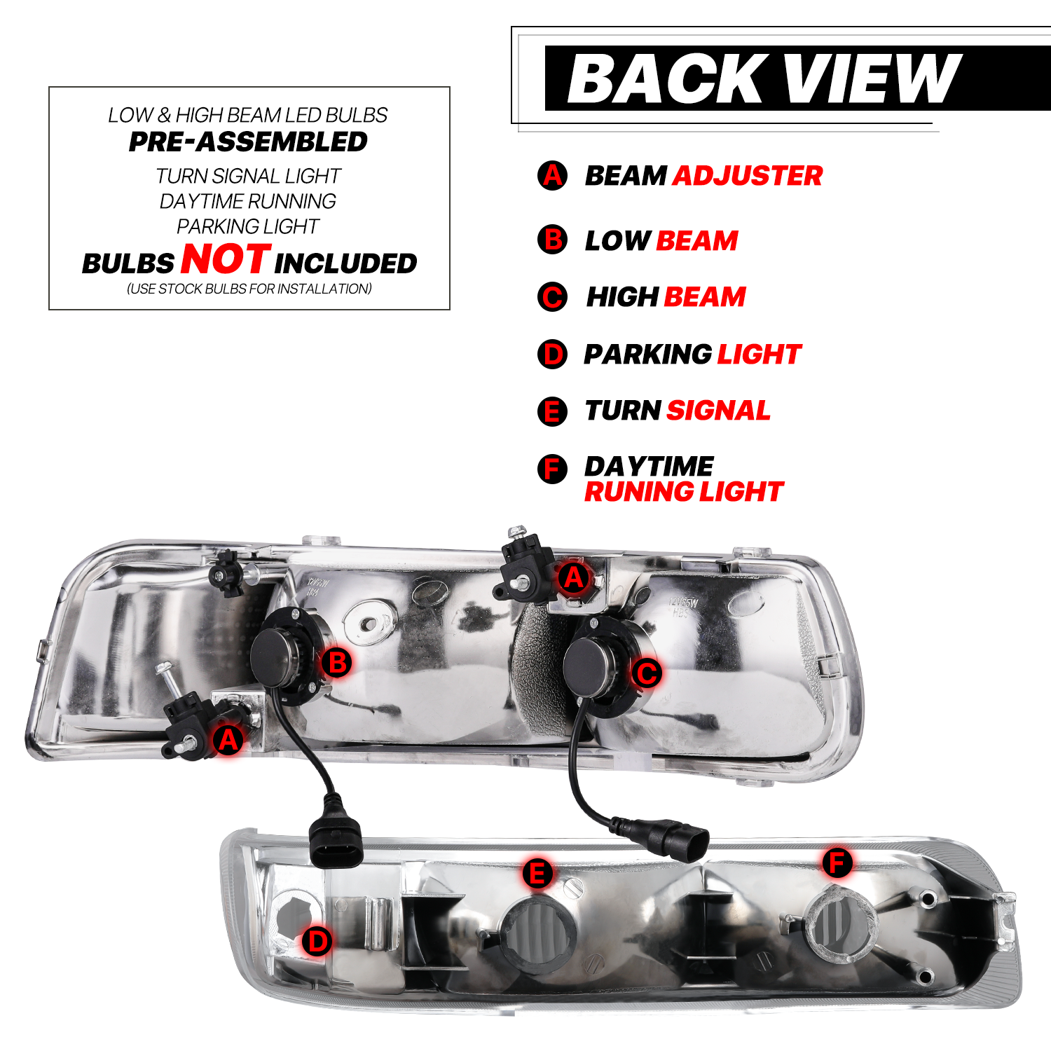 Factory Replacement Headlight w/LED Bulbs<br>99-02 Chevy Silverado, 00-06 Suburban