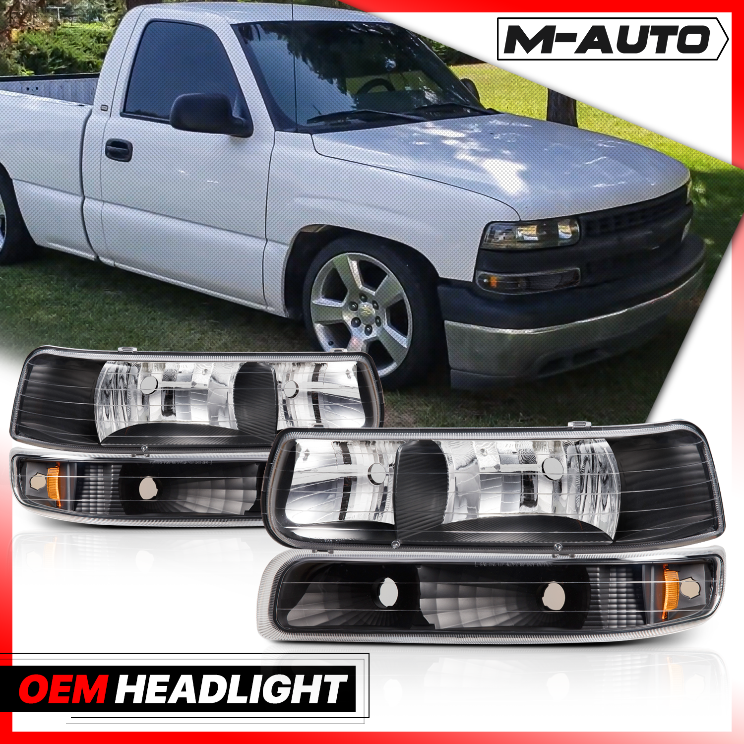 Factory Style Headlight (Black/Amber)<br>99-02 Chevy Silverado, 00-06 Suburban