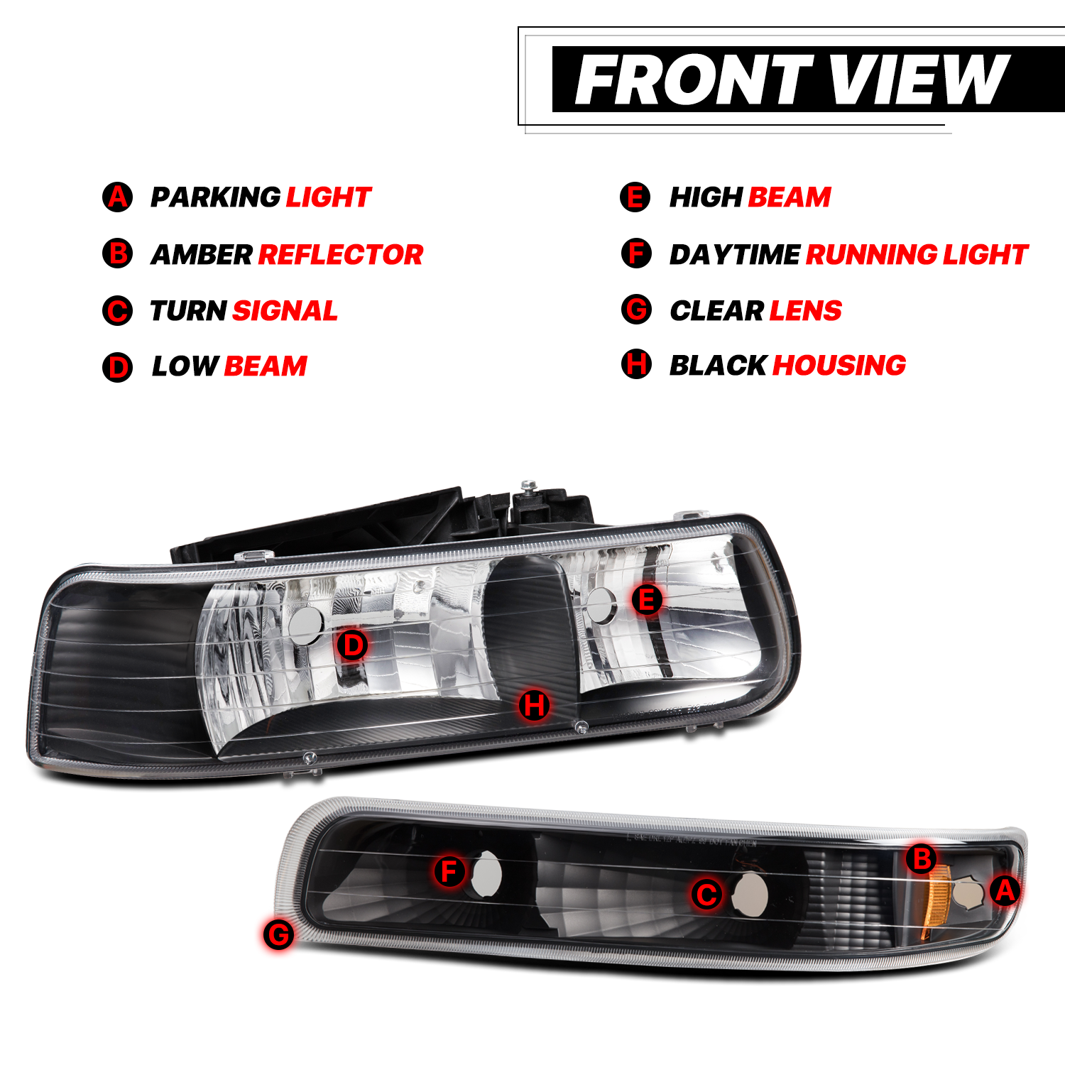 Factory Style Headlight (Black/Amber)<br>99-02 Chevy Silverado, 00-06 Suburban