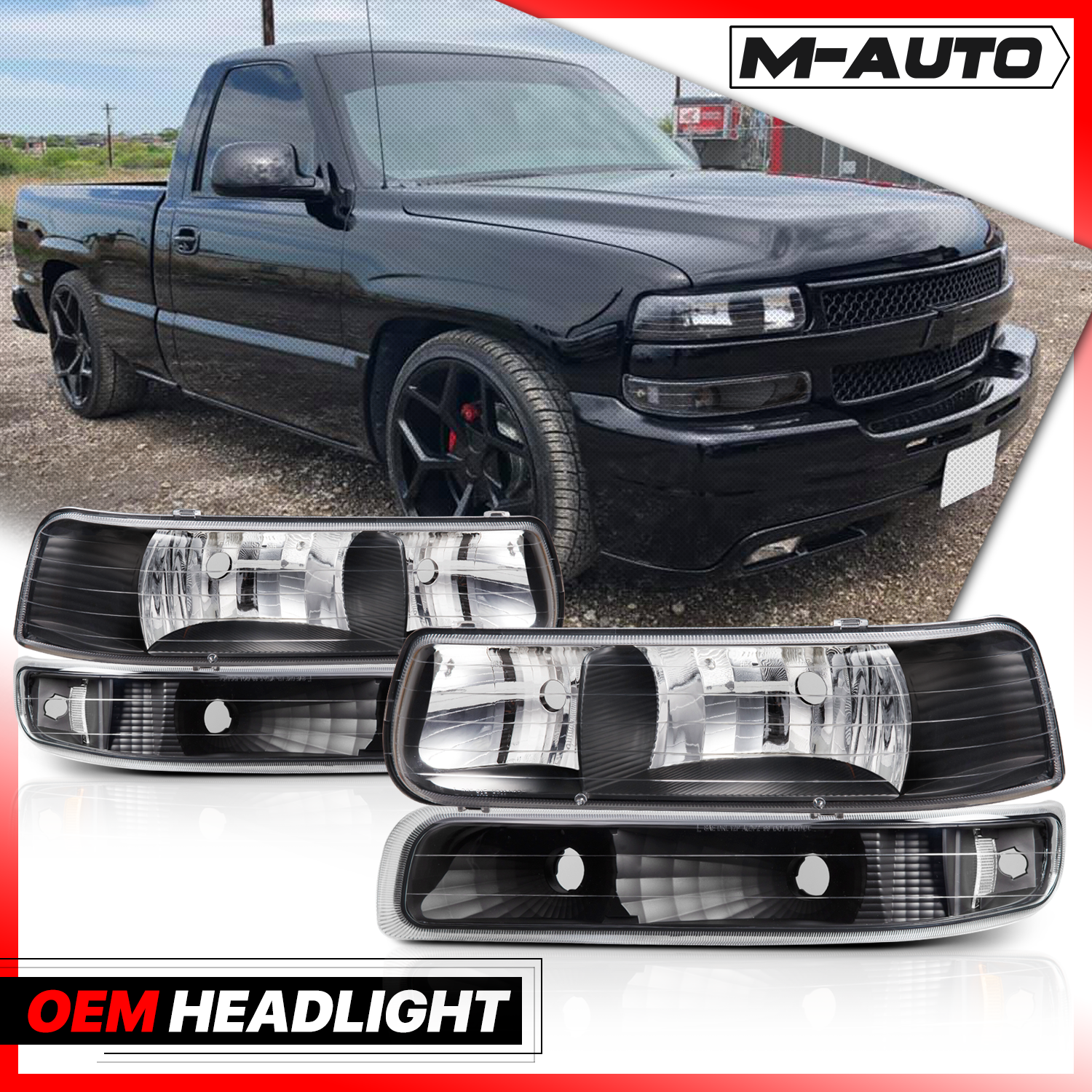 Factory Style Headlight (Black)<br>99-02 Chevy Silverado, 00-06 Suburban