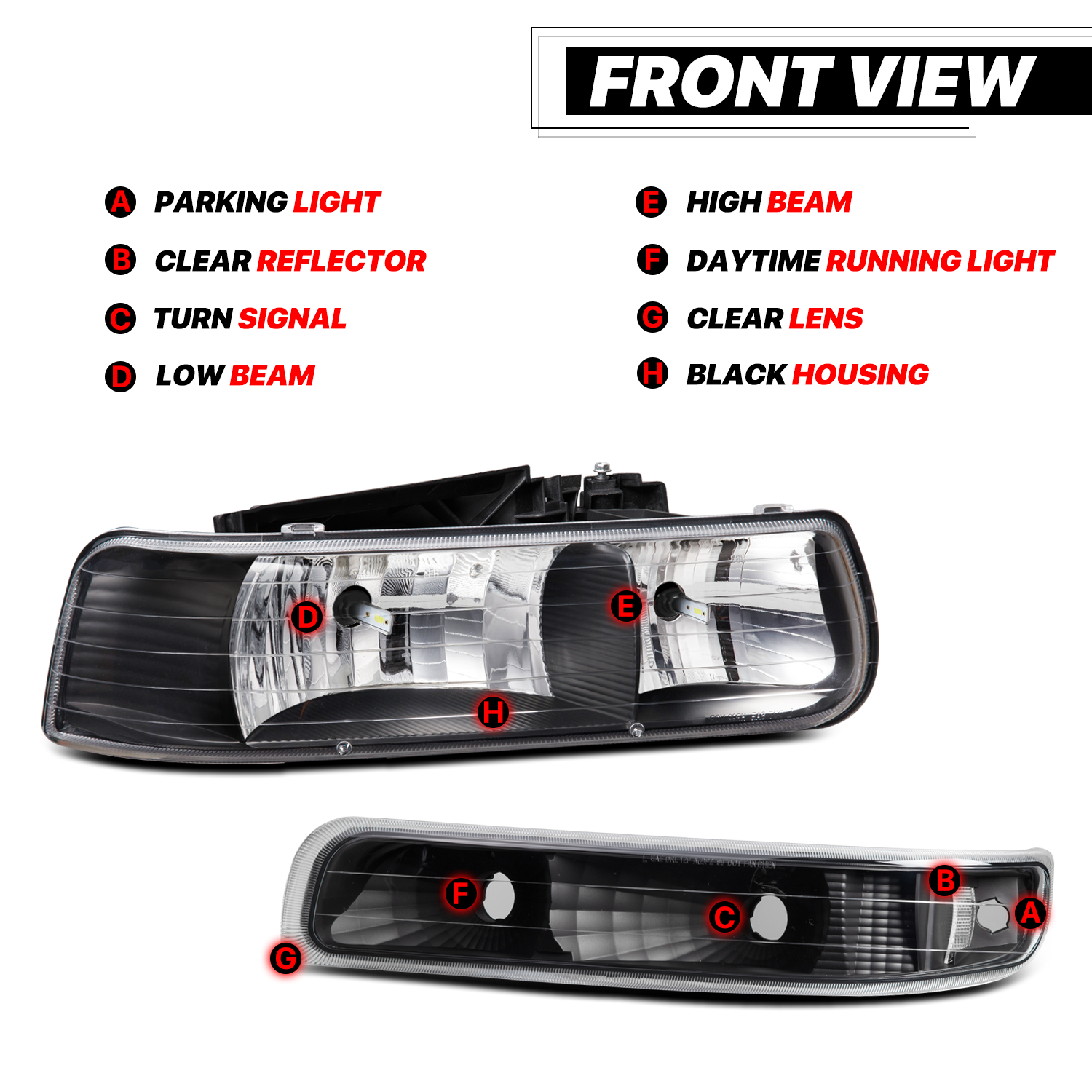 Factory Style Headlight w/LED Bulbs (Black)<br>99-02 Chevy Silverado, 00-06 Suburban