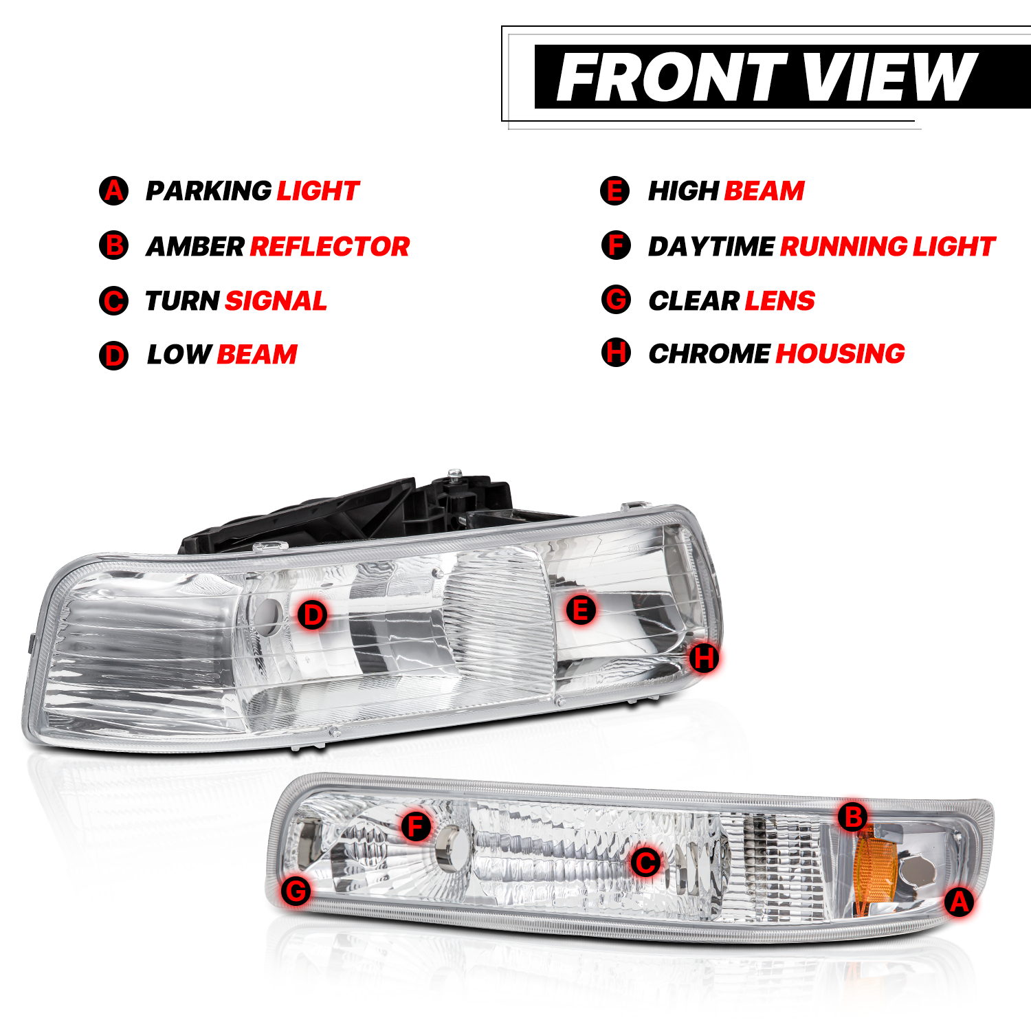 Factory Style Headlight (Chrome/Amber)<br>99-02 Chevy Silverado, 00-06 Suburban