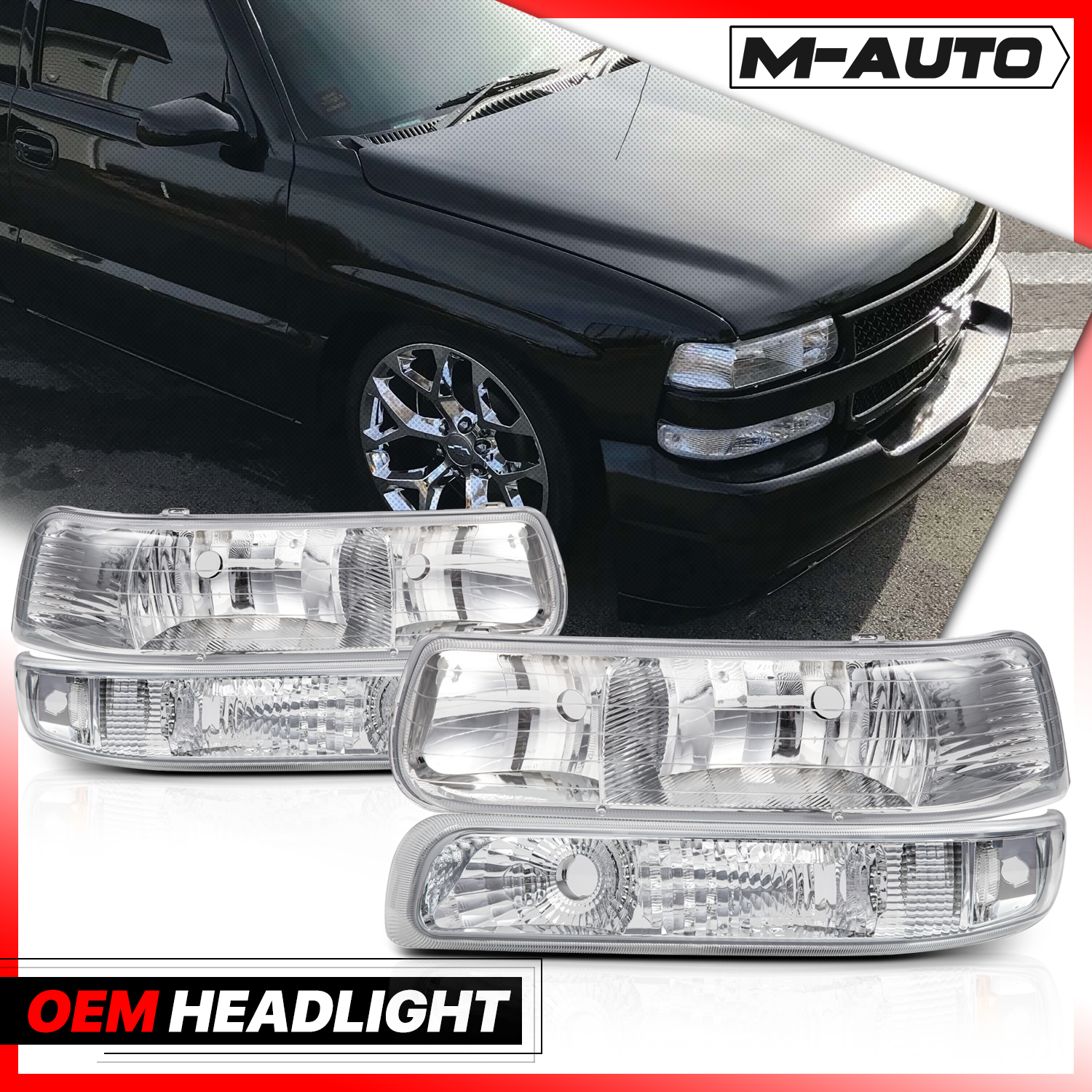 Factory Style Headlight (Chrome)<br>99-02 Chevy Silverado, 00-06 Suburban