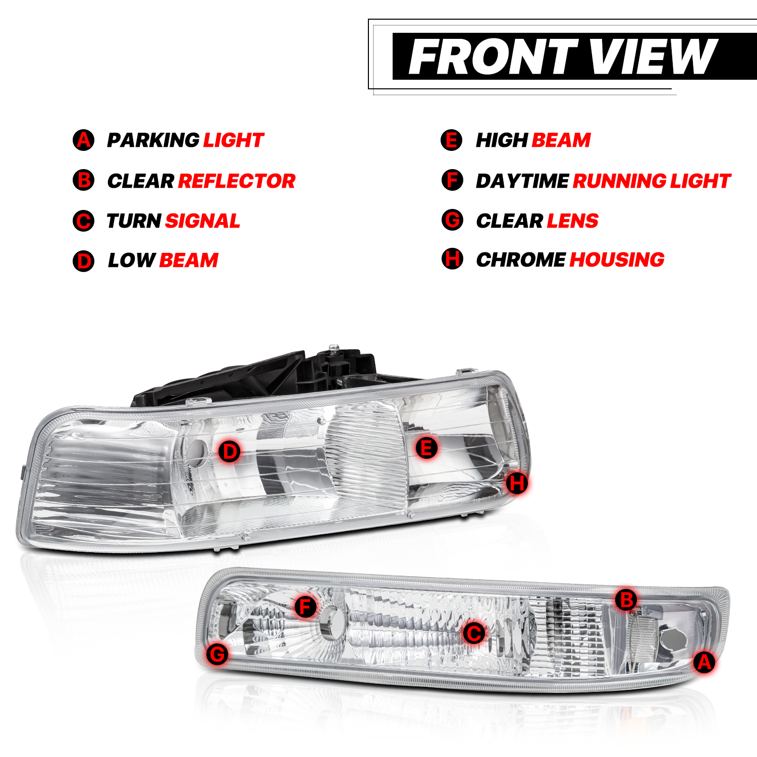 Factory Style Headlight (Chrome)<br>99-02 Chevy Silverado, 00-06 Suburban