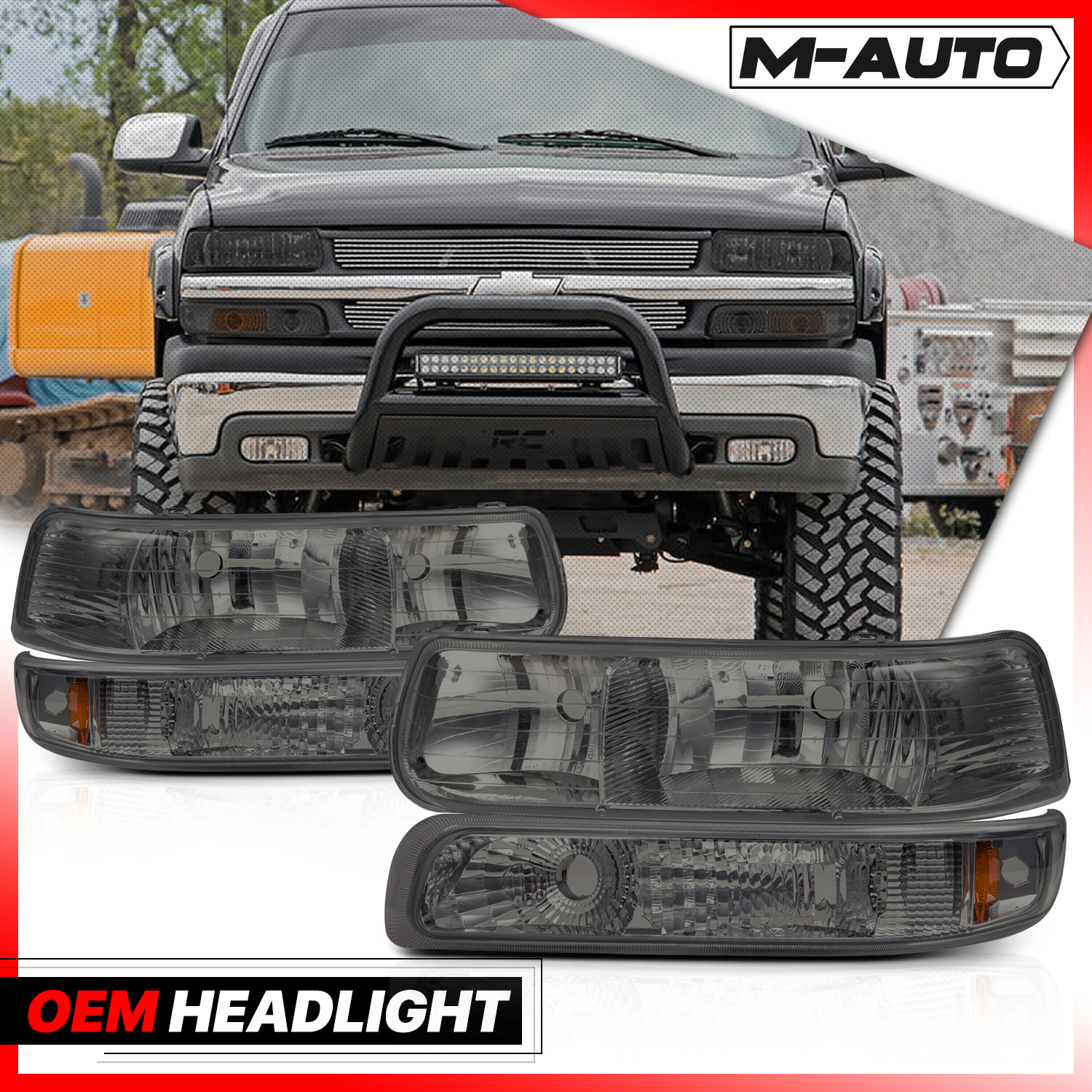 Factory Style Headlight (Smoked)<br>99-02 Chevy Silverado, 00-06 Suburban