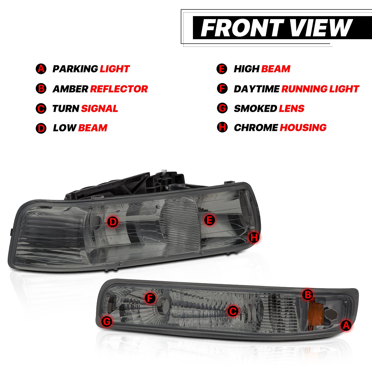 Factory Style Headlight (Smoked)<br>99-02 Chevy Silverado, 00-06 Suburban