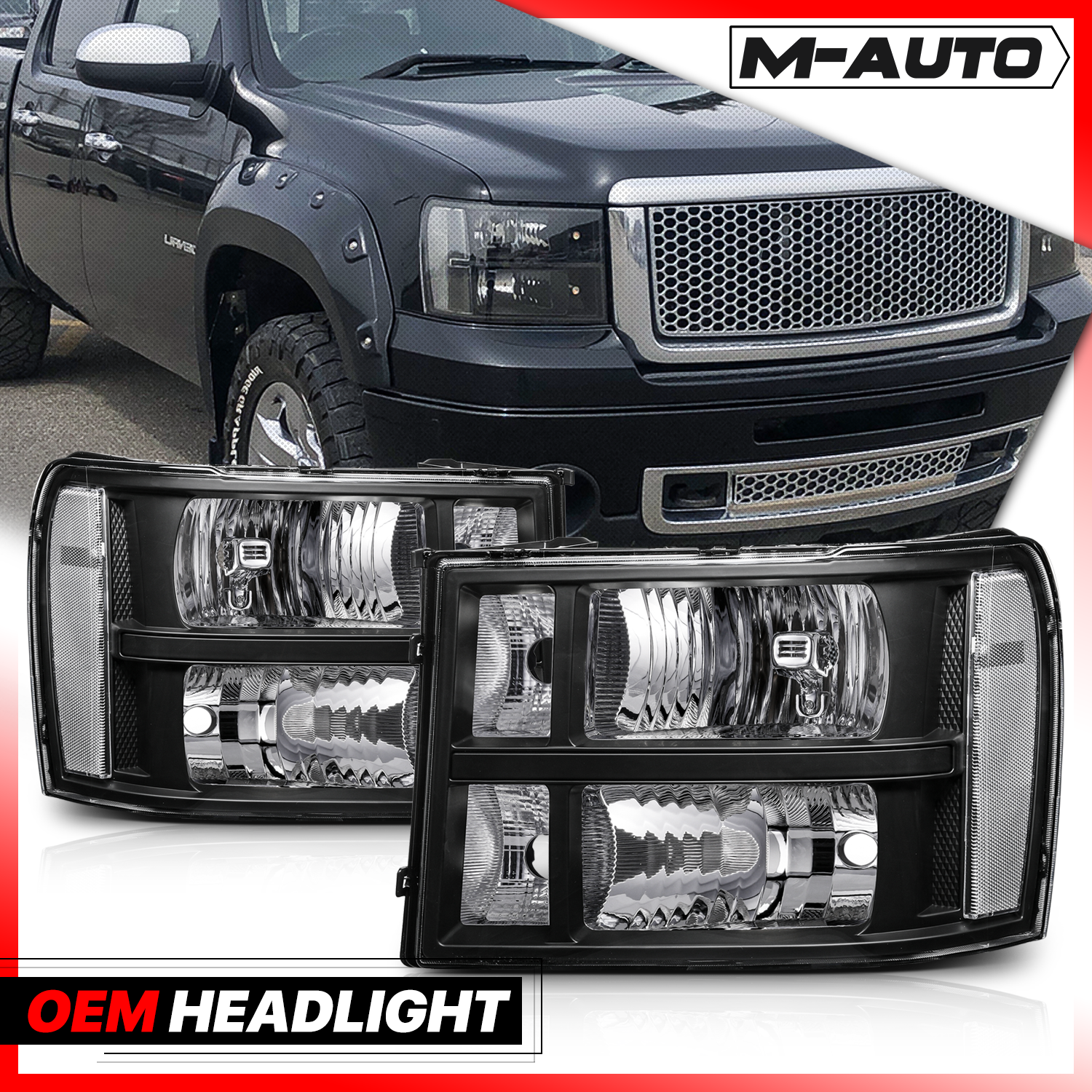 Factory Style Headlights (Black)<br>07-14 GMC Sierra Denali, Hybrid