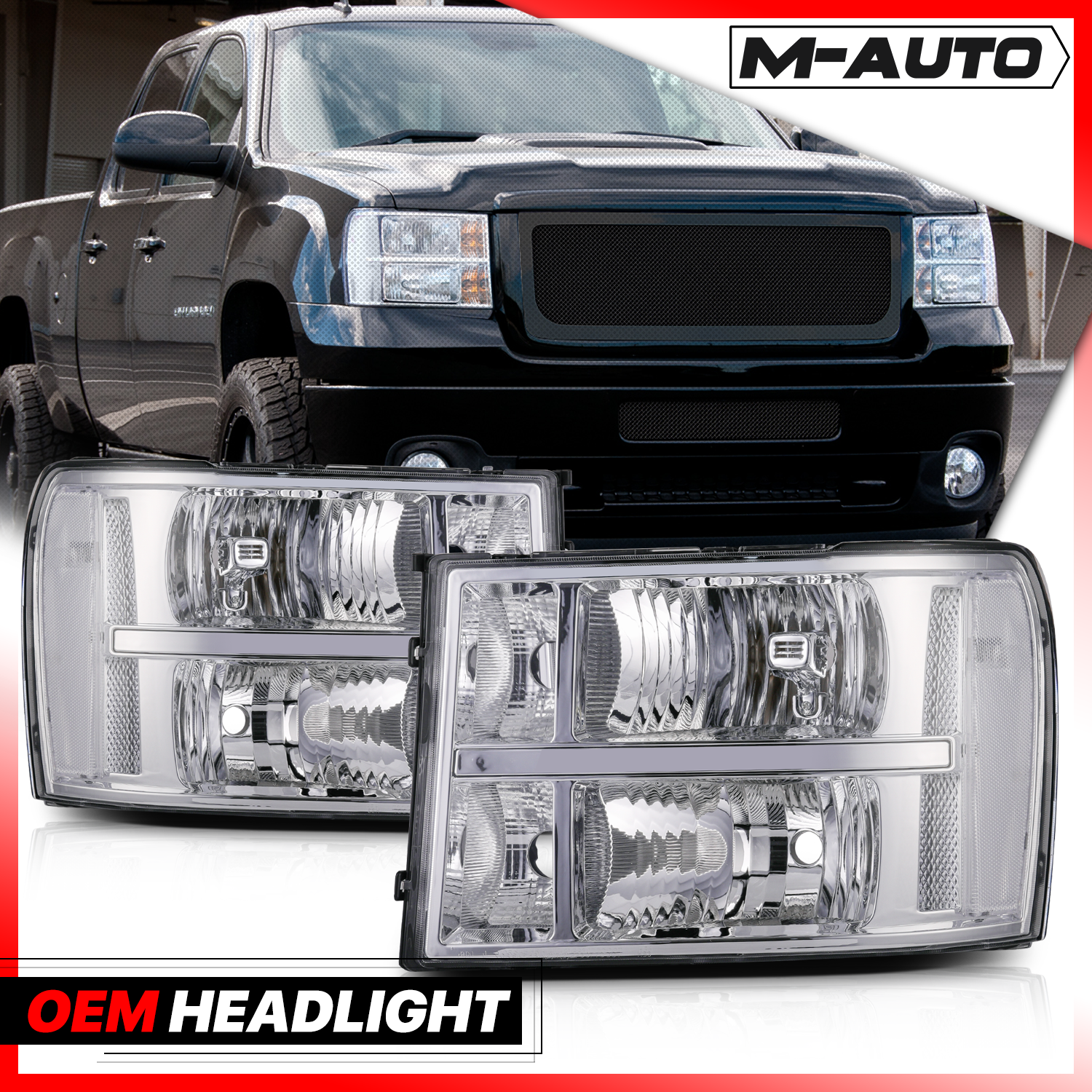 Factory Style Headlights (Chrome)<br>07-14 GMC Sierra Denali, Hybrid