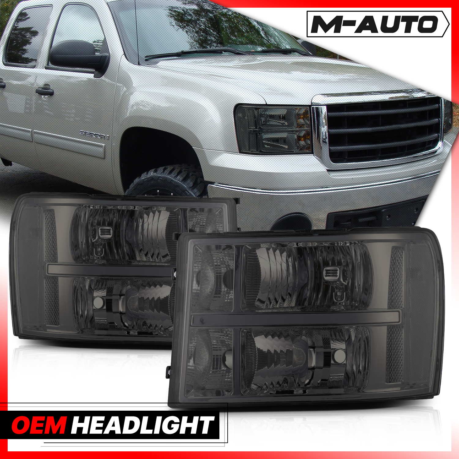 Factory Style Headlights (Smoked)<br>07-14 GMC Sierra Denali, Hybrid