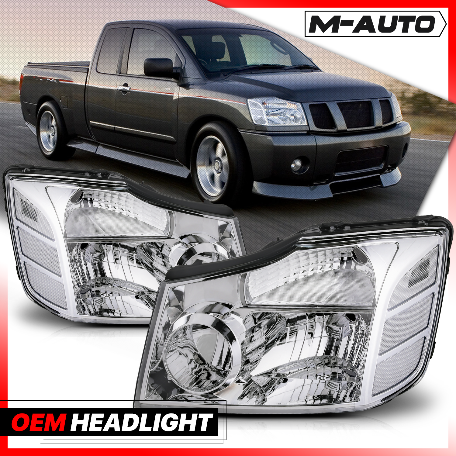 Factory Style Headlights (Chrome)<br>04-07 Nissan Armada, 04-15 Titan