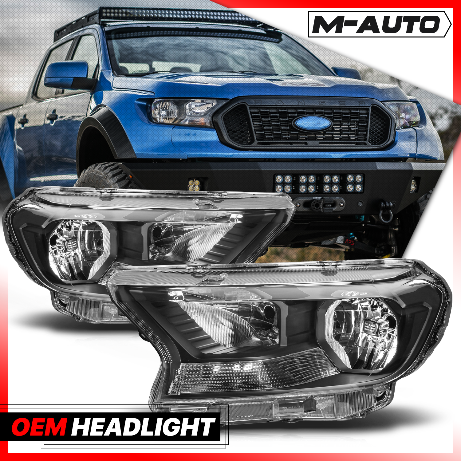 Factory Style Headlights (Black)<br>19-21 Ford Ranger XL, XLT