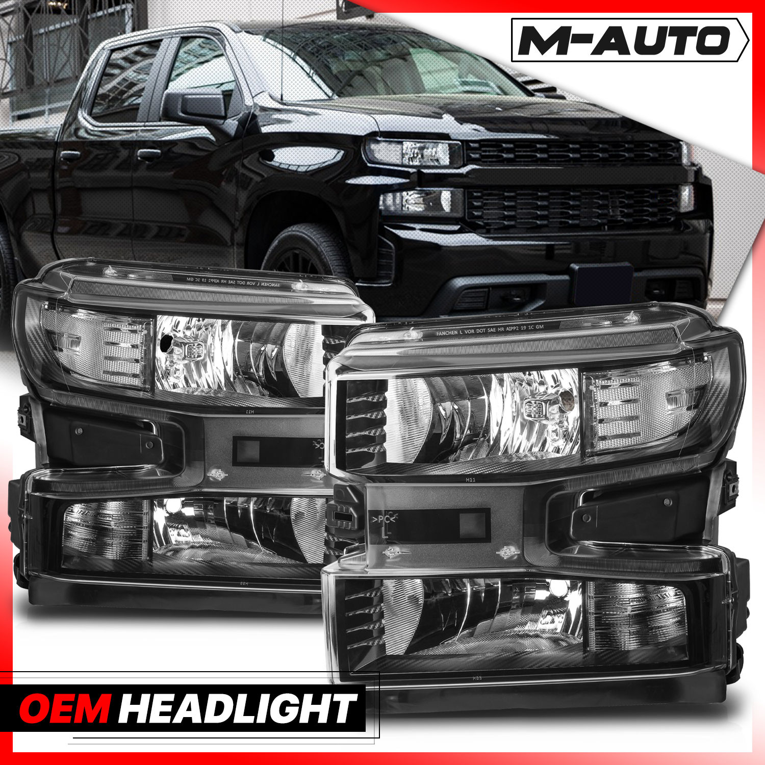 Factory Style Headlights (Black)<br>19-21 Chevy Silverado 1500, 22 Silverado 1500 LTD