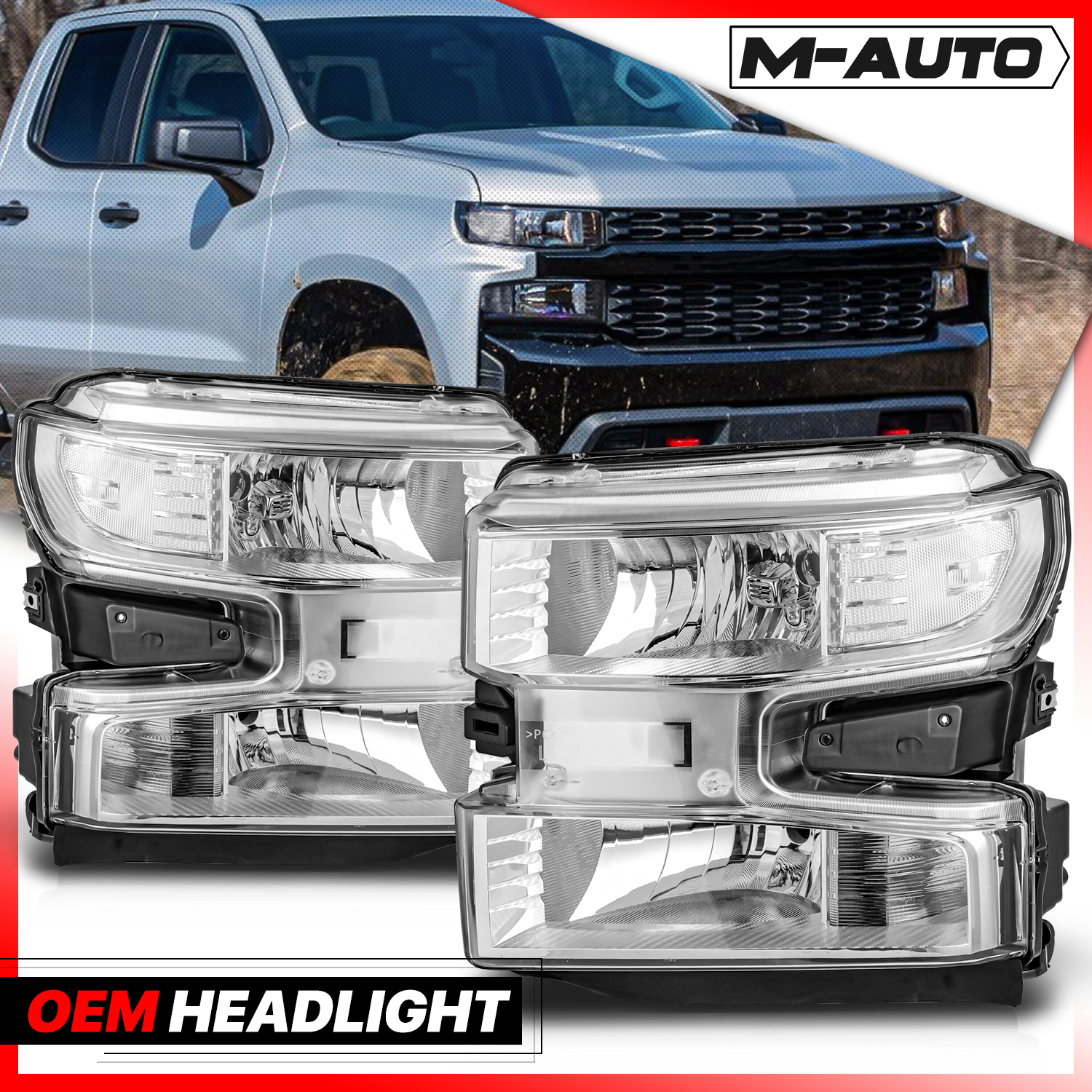 Factory Style Headlights (Chrome)<br>19-21 Chevy Silverado 1500, 22 Silverado 1500 LTD