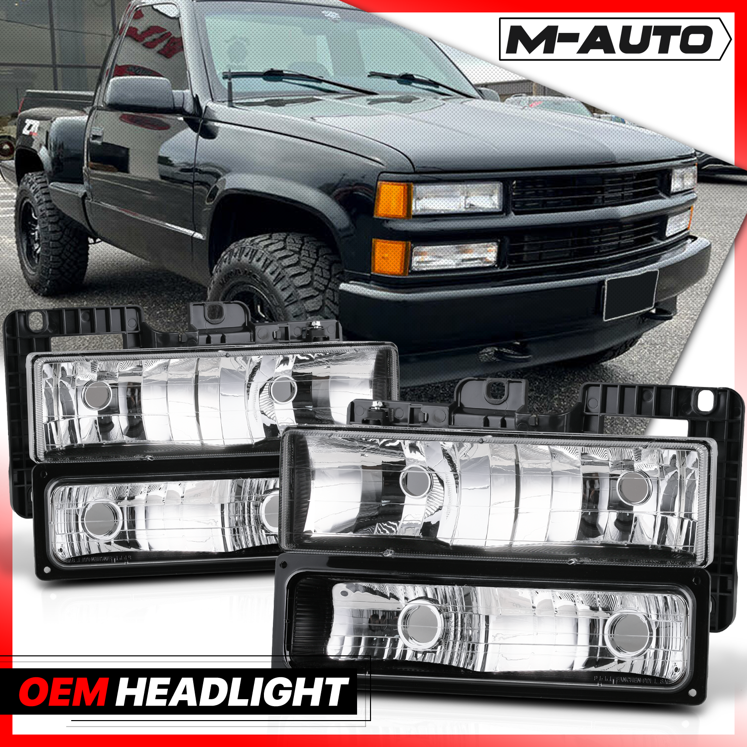 Factory Style Headlight+Bumper Light (Black)<br>88-00 Chevy/GMC C/K Pickup, Suburban