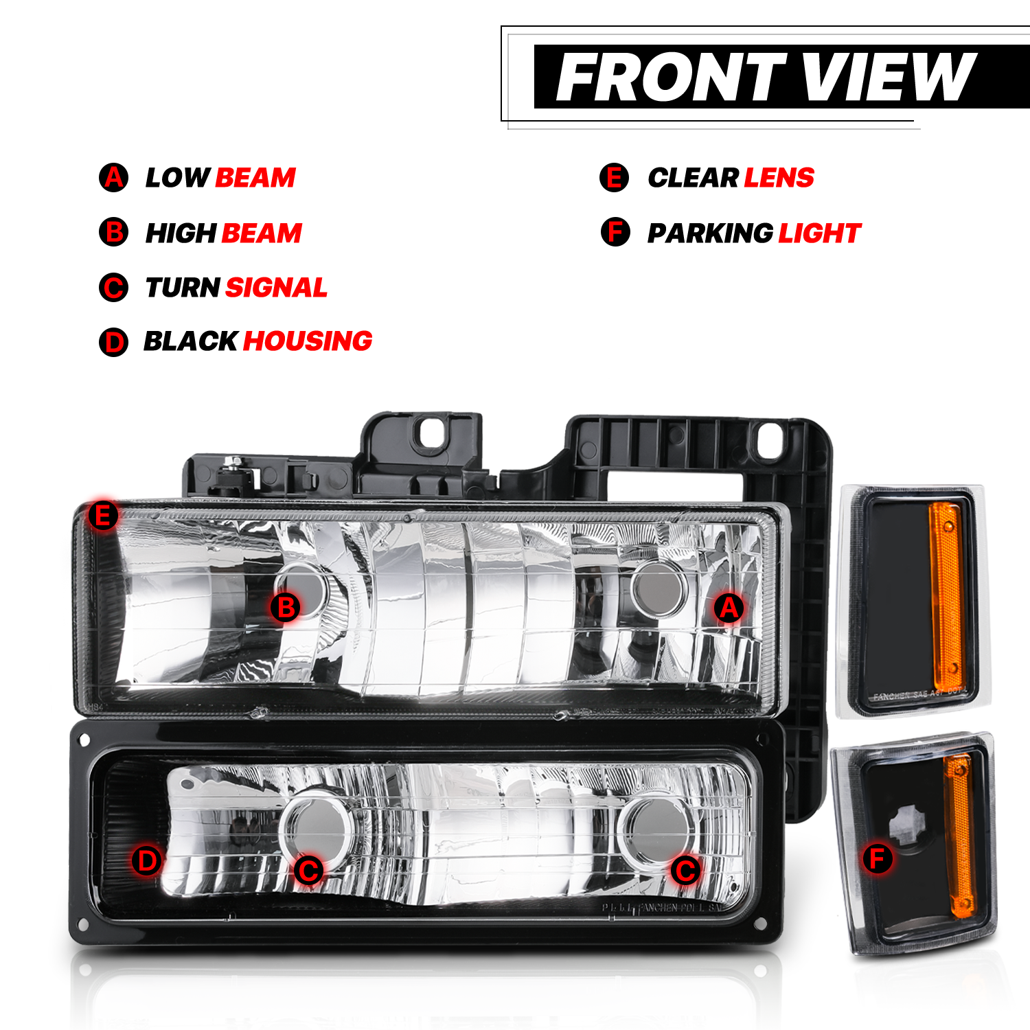 8pcs Headlights+Corner/ Bumper Light (Black)<br>88-93 Chevy C/K C10 Pickup, Suburban