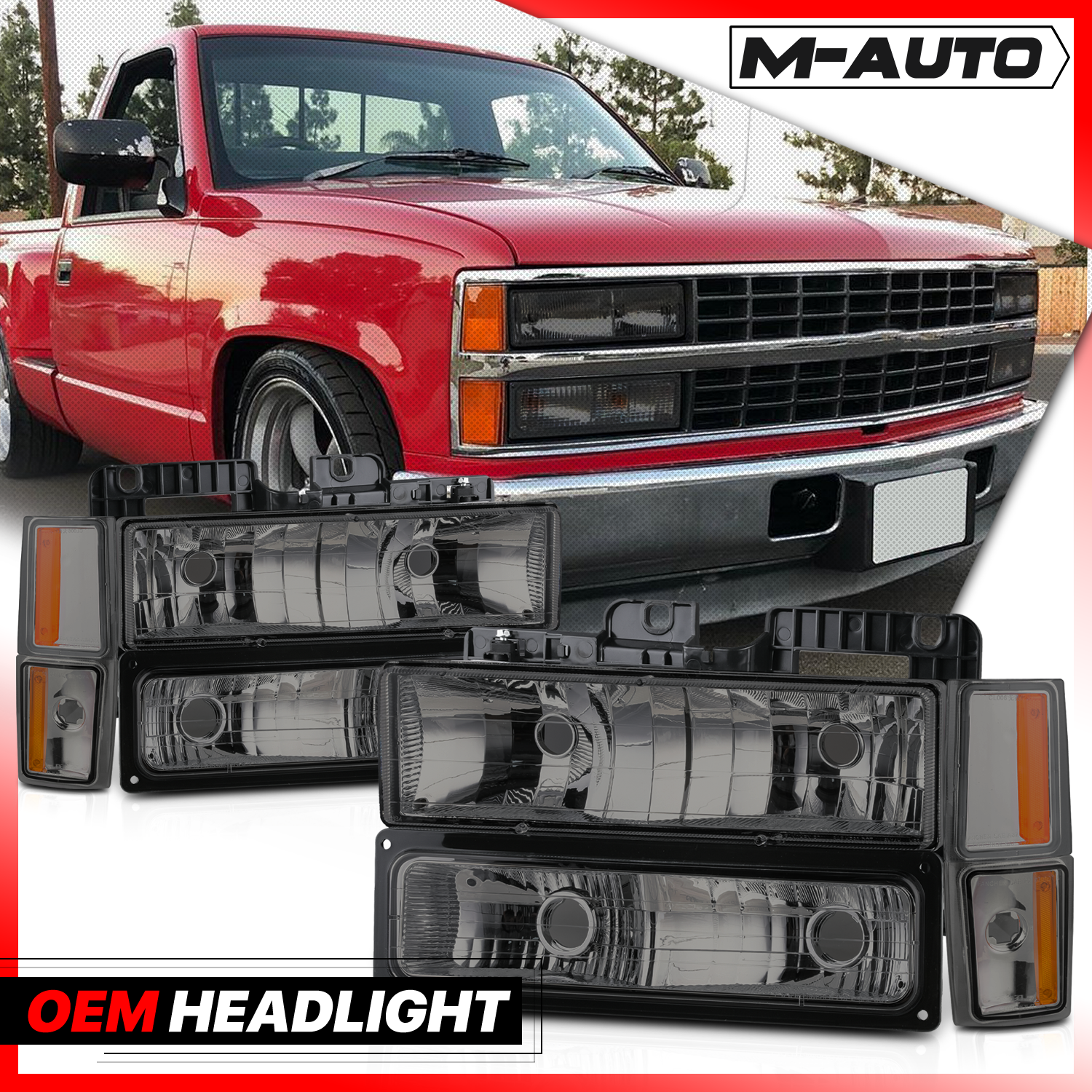 8pcs Headlights+Corner/ Bumper Light (Smoked)<br>88-93 Chevy C/K C10 Pickup, Suburban