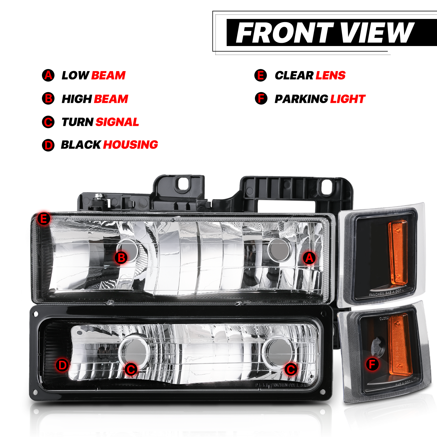 8pcs Headlights+Corner/ Bumper Light (Black)<br>94-00 Chevy C/K C10 Pickup, Suburban
