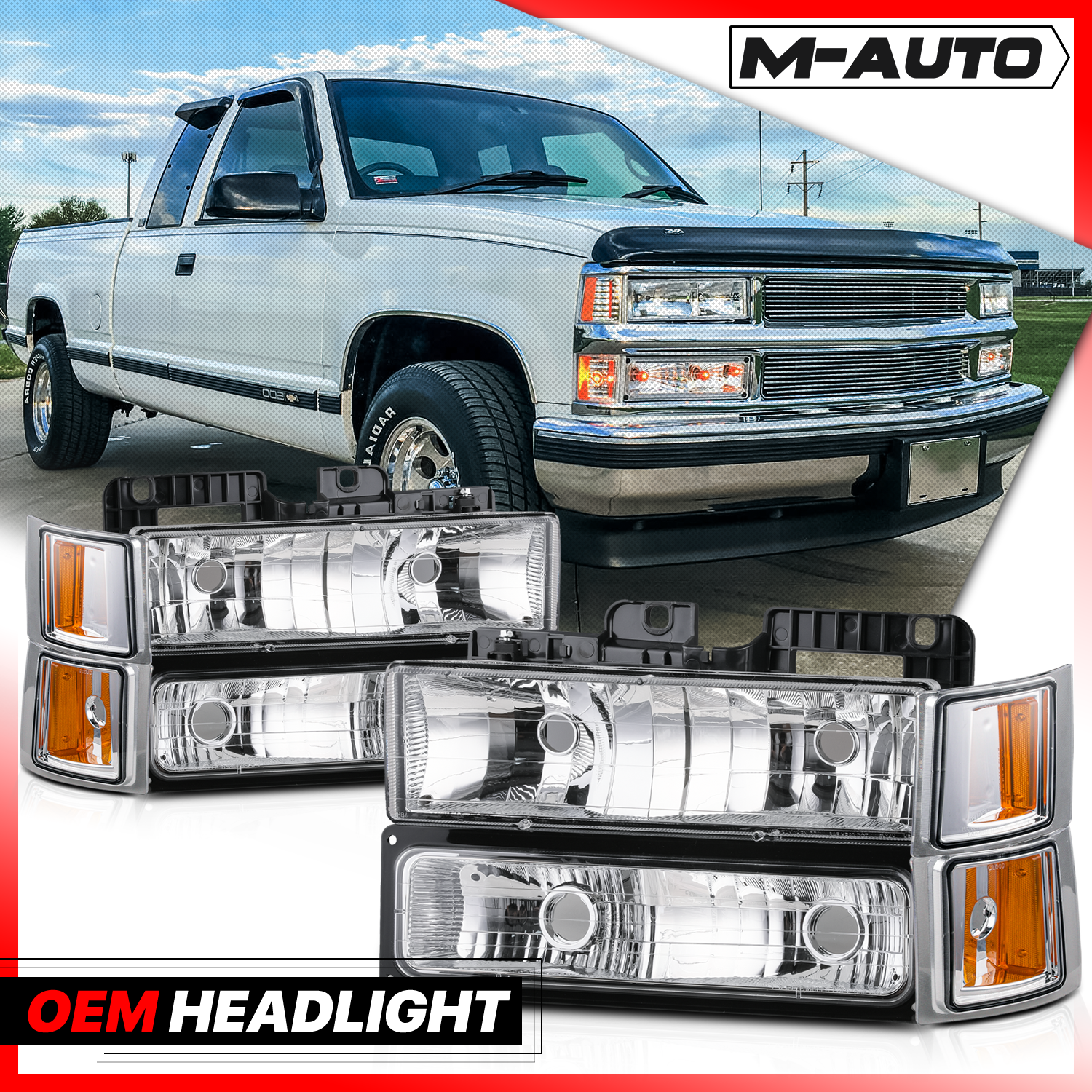 8pcs Headlights+Corner/ Bumper Light (Chrome)<br>94-00 Chevy C/K C10 Pickup, Suburban