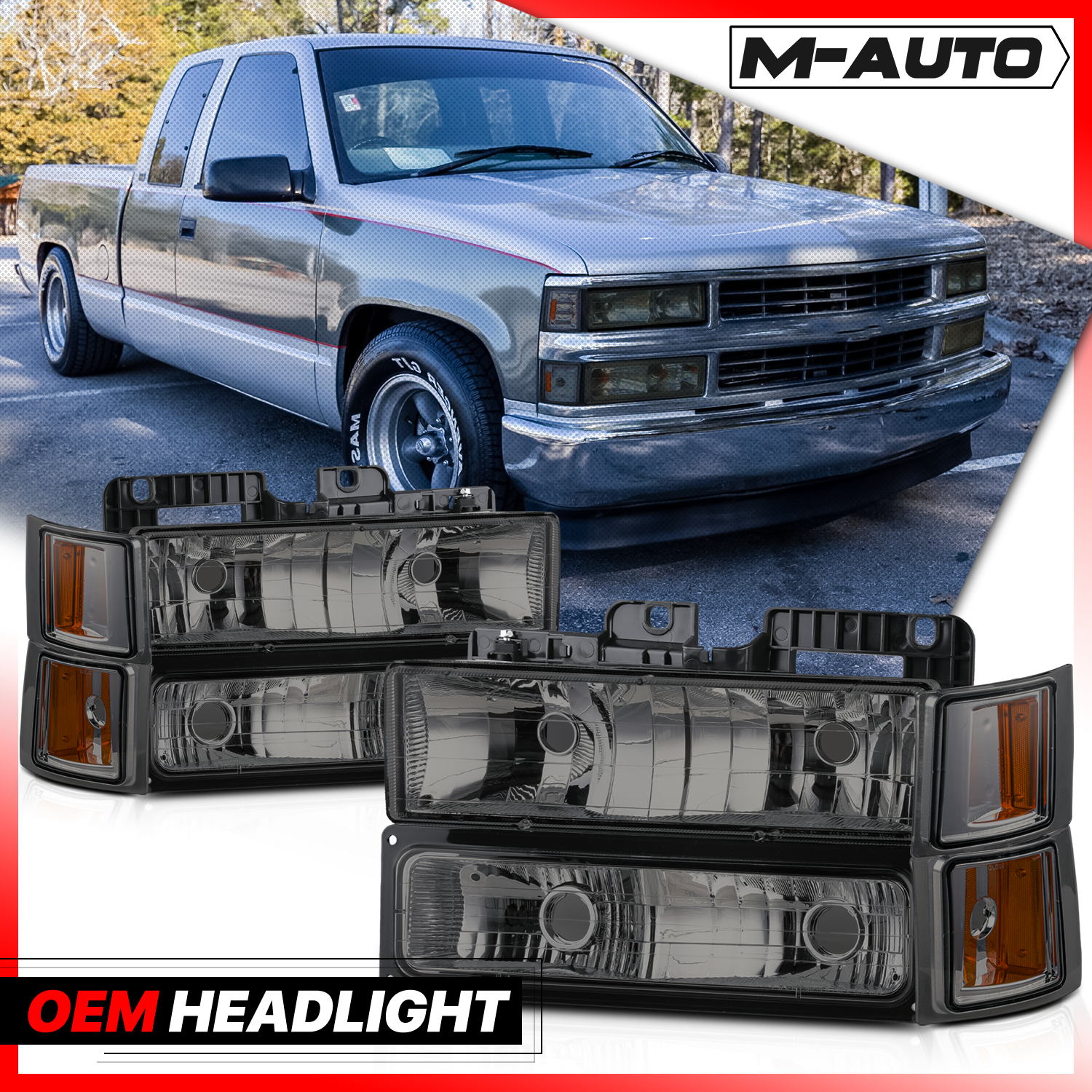 8pcs Headlights+Corner/ Bumper Light (Smoked)<br>94-00 Chevy C/K C10 Pickup, Suburban