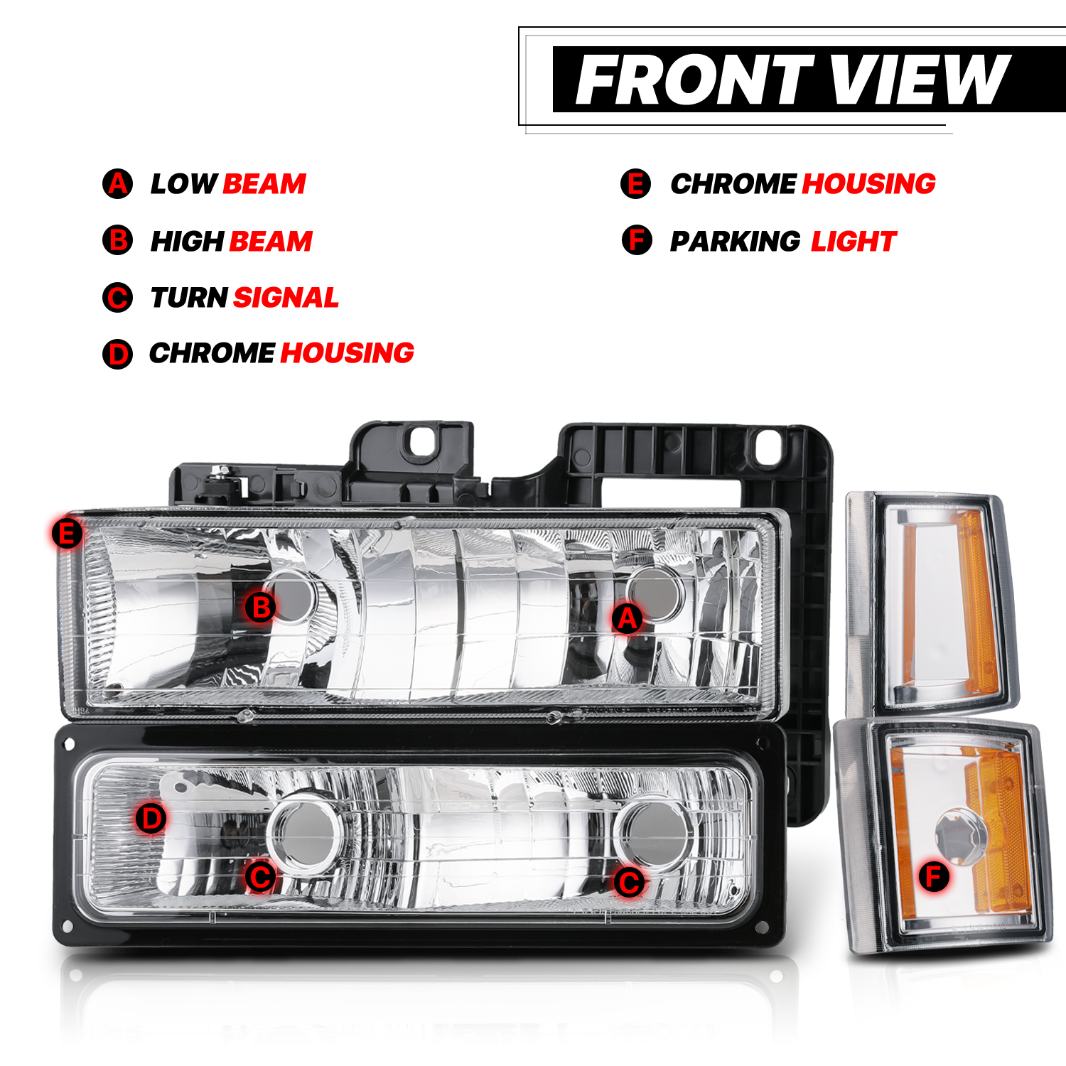 8pcs Headlights+Corner/ Bumper Light (Chrome)<br>94-00 GMC C/K C10 Pickup, Suburban