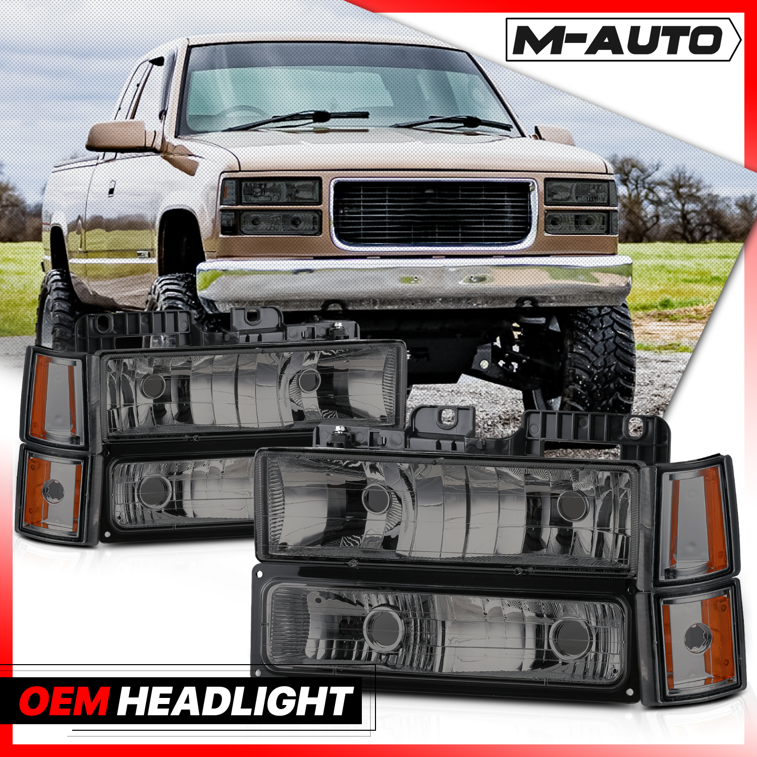 8pcs Headlights+Corner/ Bumper Light (Smoked)<br>94-00 GMC C/K C10 Pickup, Suburban