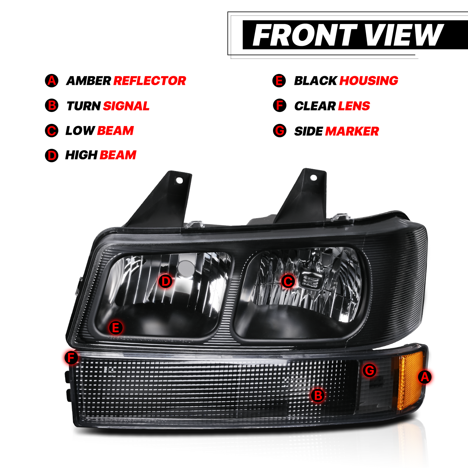 Factory Style Headlight+Bumper Light (Black/Amber)<br>03-23 Chevy Express, GMC Savana