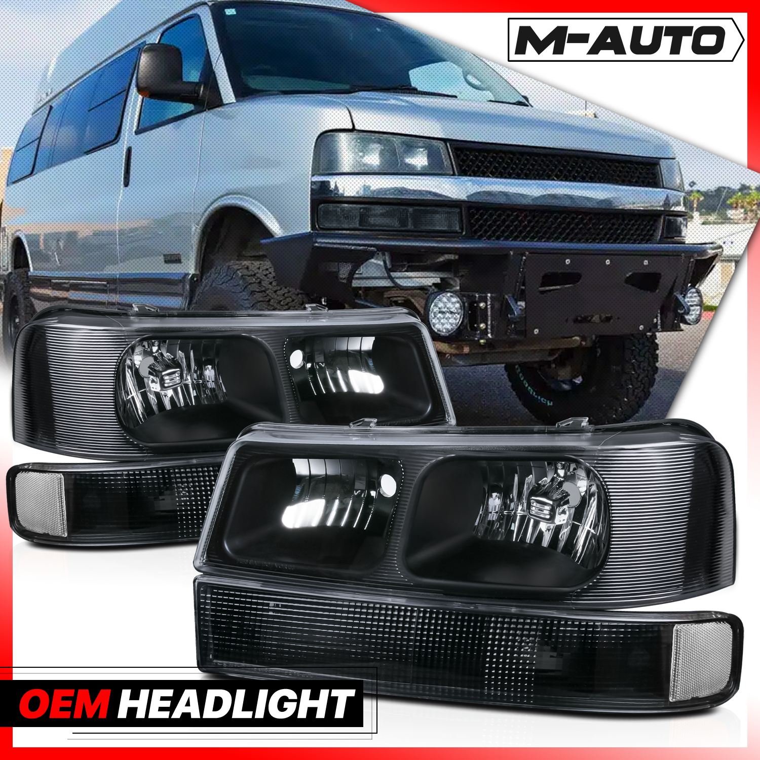 Factory Style Headlight+Bumper Light (Black)<br>03-23 Chevy Express, GMC Savana