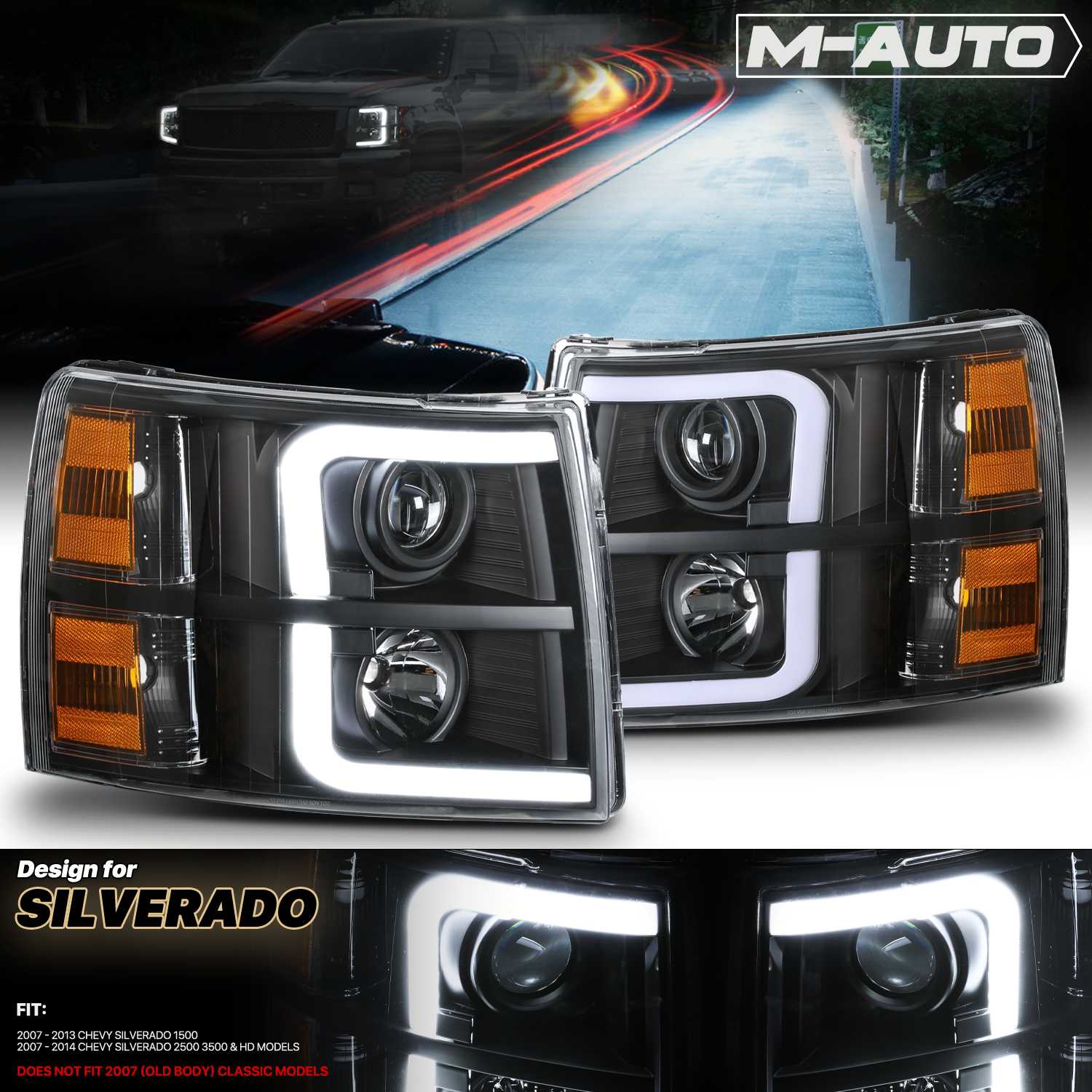 Projector Headlight w/LED DRL (Black)<br>07-14 Chevy Silverado