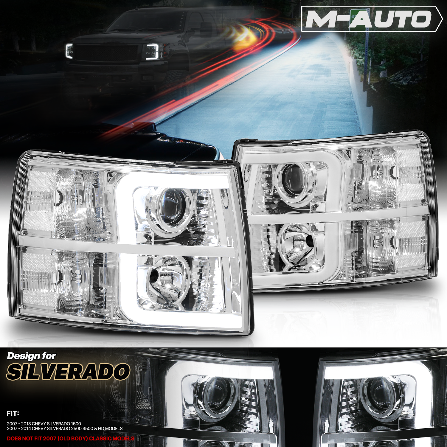 Projector Headlight w/LED DRL (Chrome)<br>07-14 Chevy Silverado