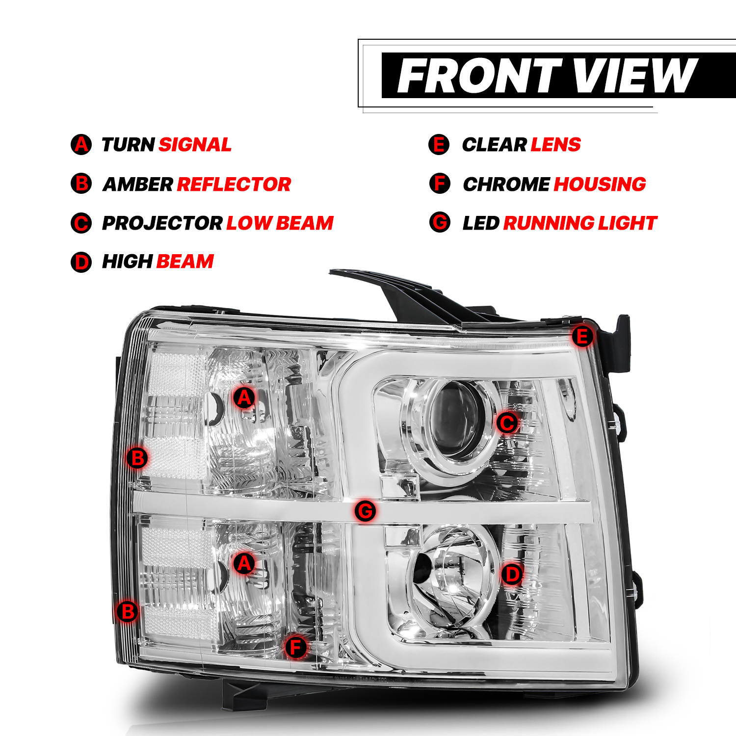 Projector Headlight w/LED DRL (Chrome)<br>07-14 Chevy Silverado