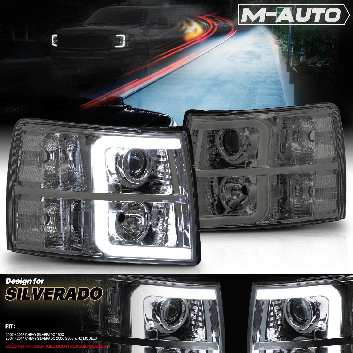 Projector Headlight w/LED DRL (Smoked)<br>07-14 Chevy Silverado