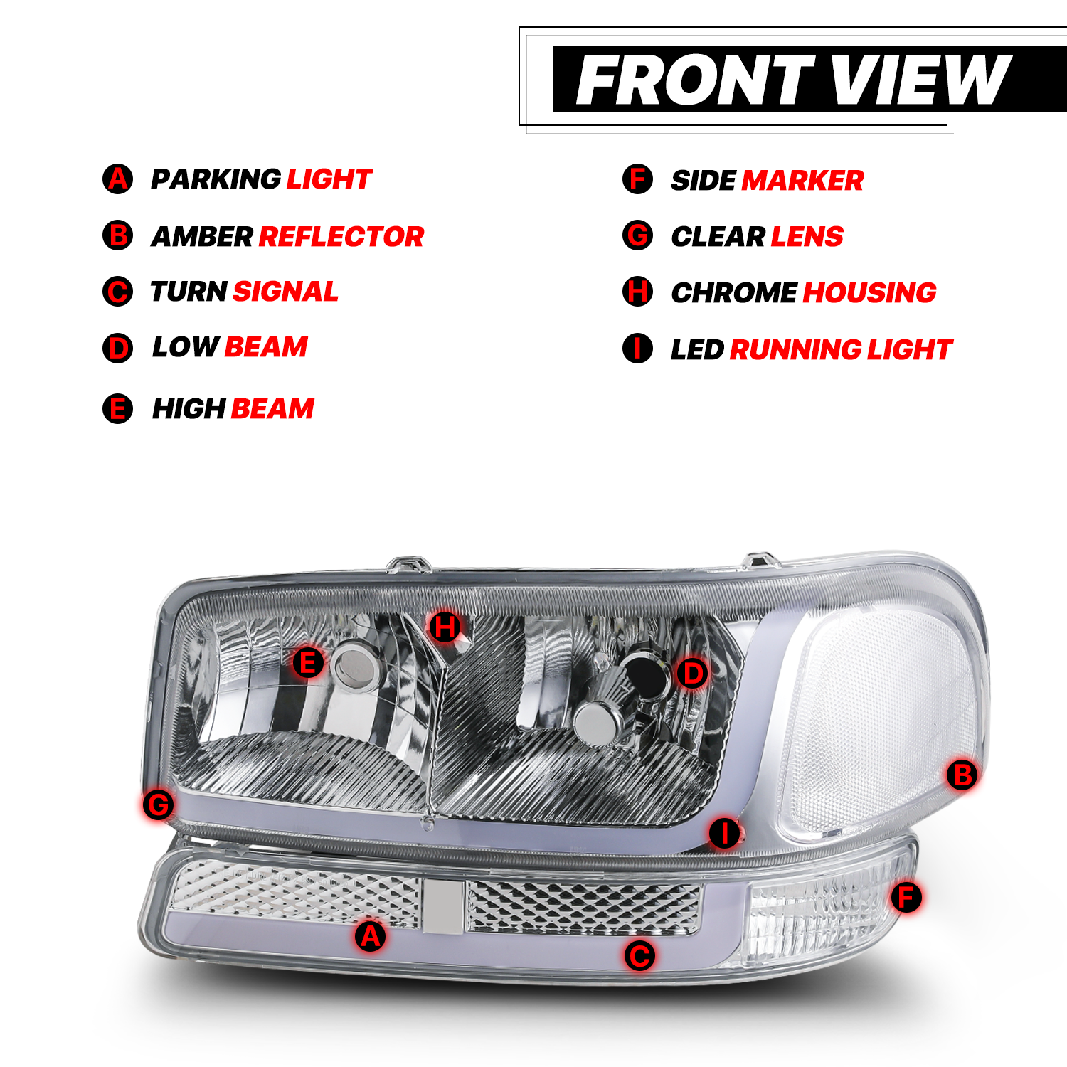 Switchback LED Strip Headlight (Chrome)<br>99-07 GMC Sierra, Yukon XL