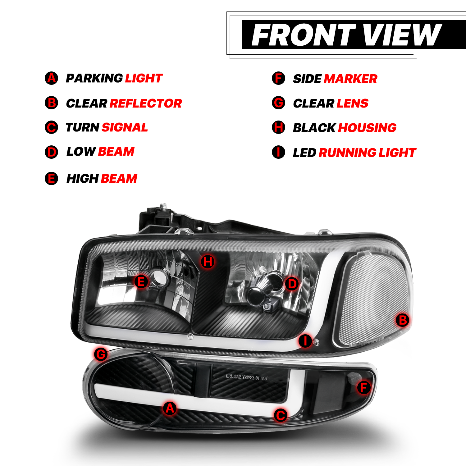 Switchback LED Strip Headlight <br>01-07 GMC Sierra, Yukon XL Denali