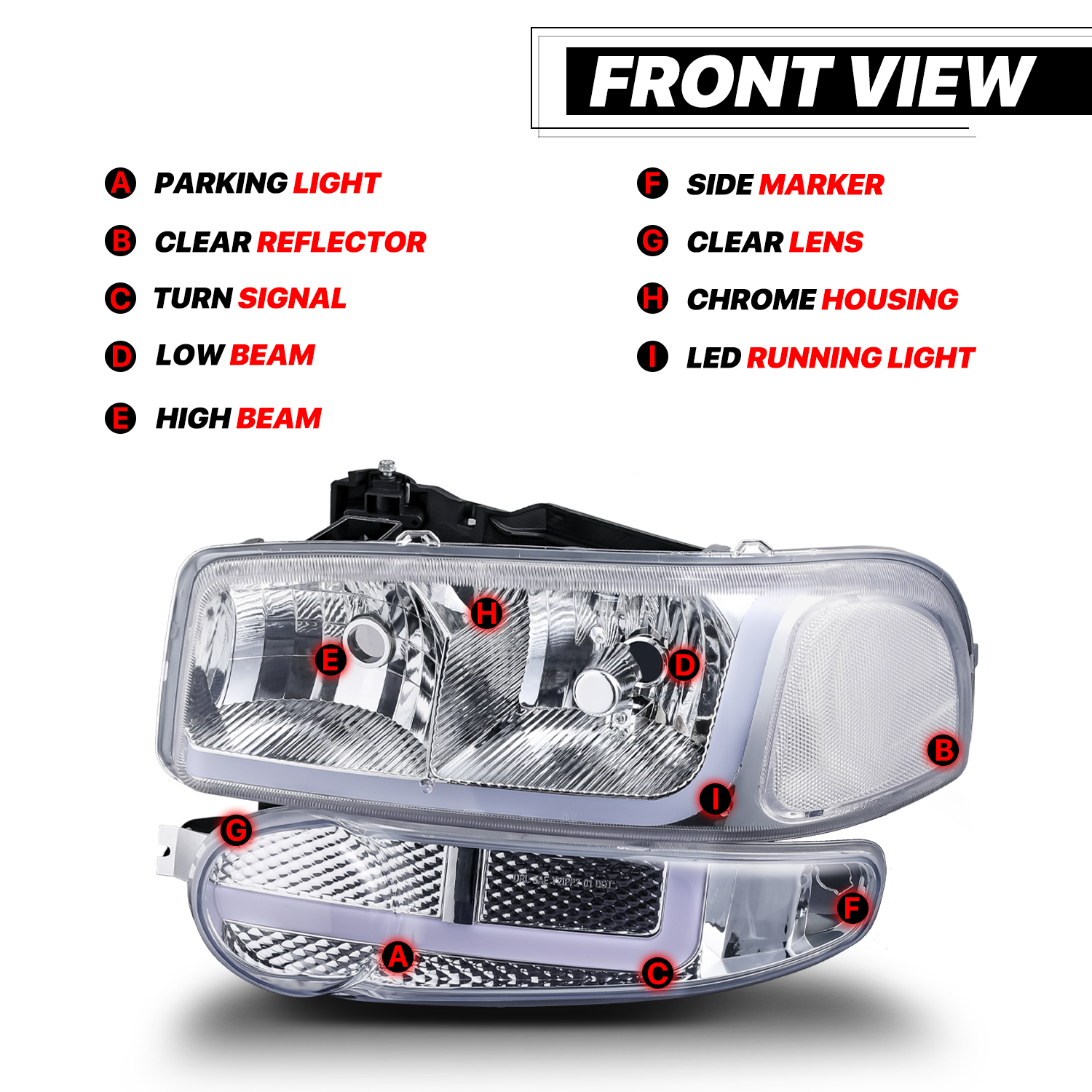 Switchback LED Strip Headlight (Chrome)<br>01-07 GMC Sierra, Yukon XL Denali