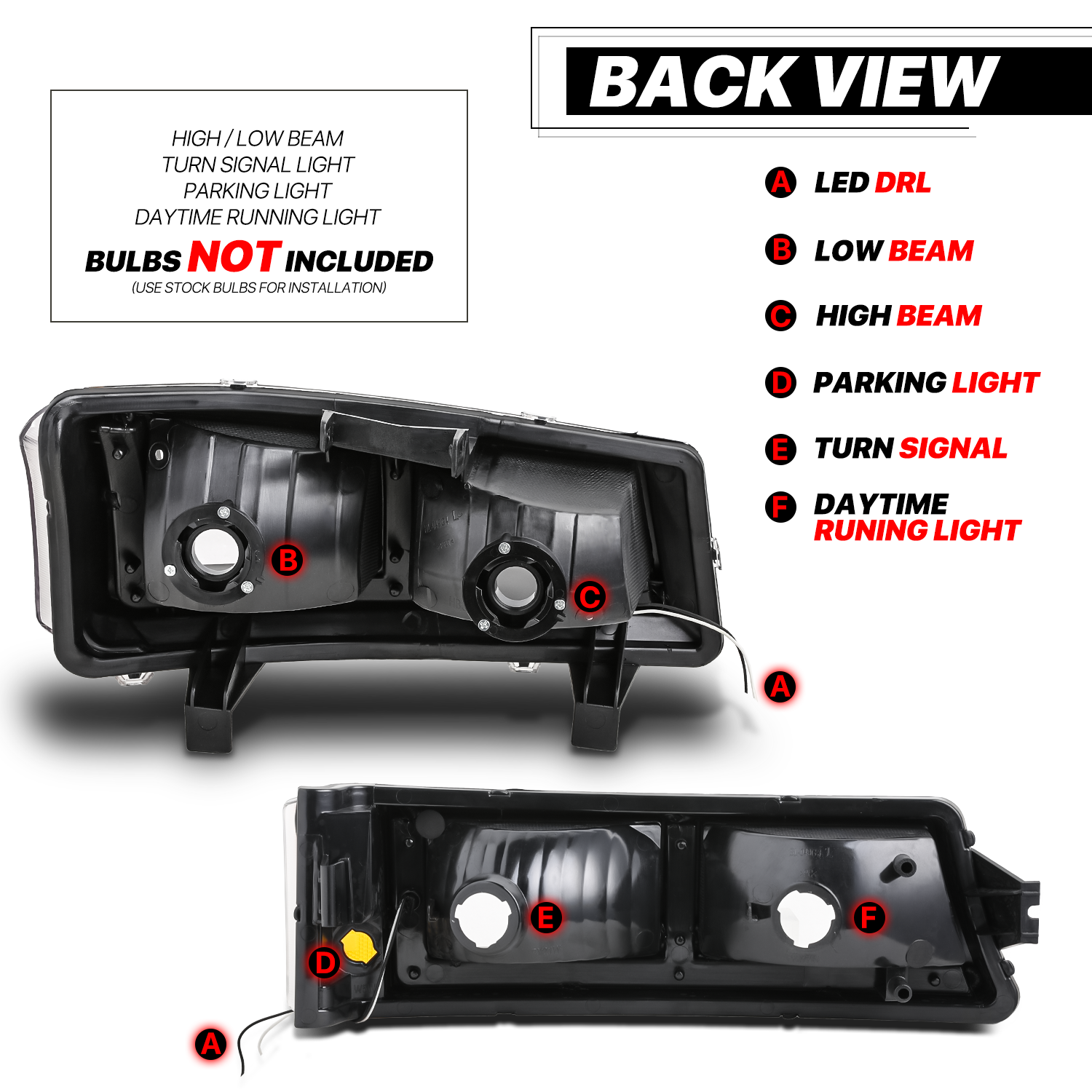 LED DRL Headlight+Bumper Light (Black)<br>03-06 Chevy Silverado, Avalanche